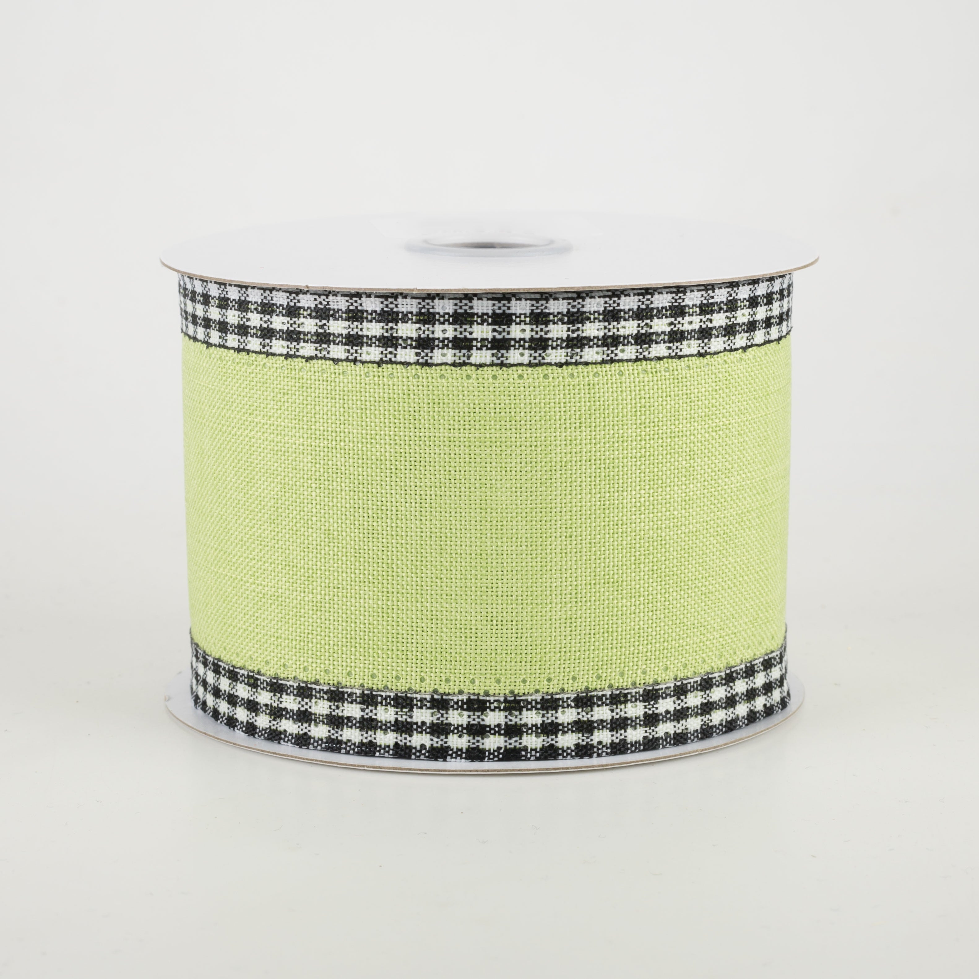 2.5" Black Gingham Edge Ribbon: Bright Green (10 Yards)
