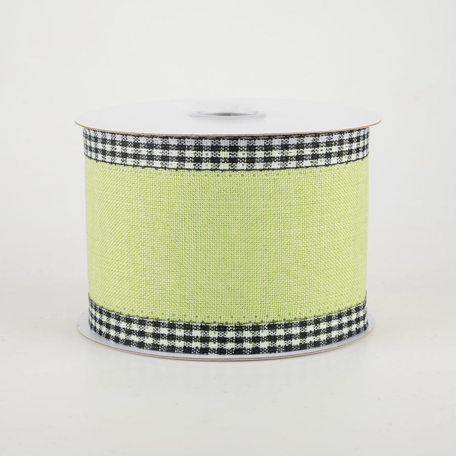 2.5" Black Gingham Edge Ribbon: Bright Green (10 Yards)