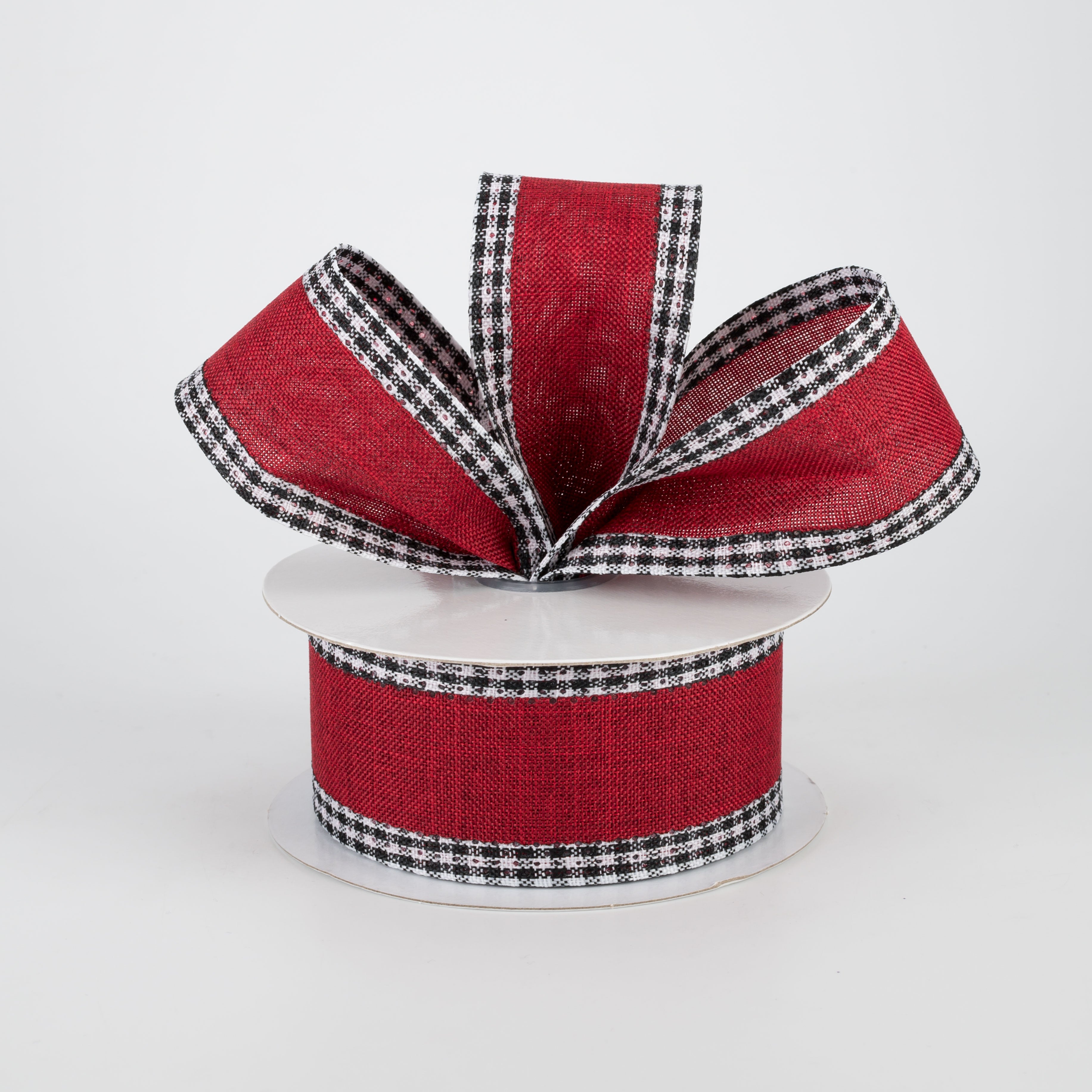 1.5" Black Gingham Edge Ribbon: Burgundy (10 Yards) Lifestyle Photo