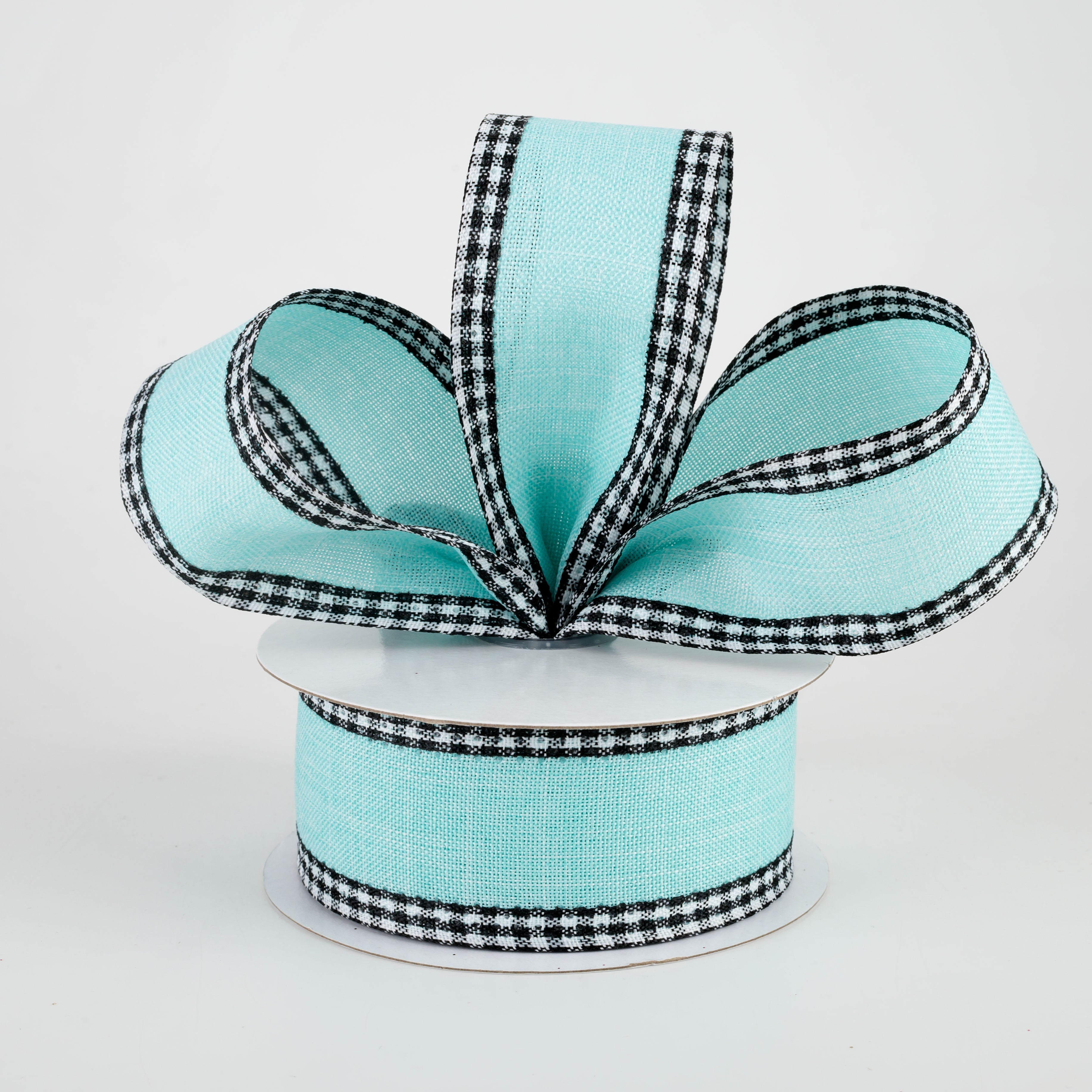 1.5" Black Gingham Edge Ribbon: Ice Blue (10 Yards) Lifestyle Photo