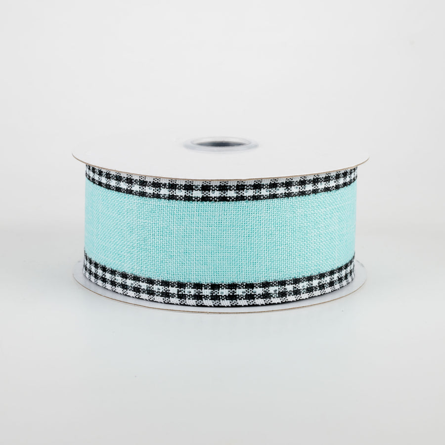 1.5" Black Gingham Edge Ribbon: Ice Blue (10 Yards)