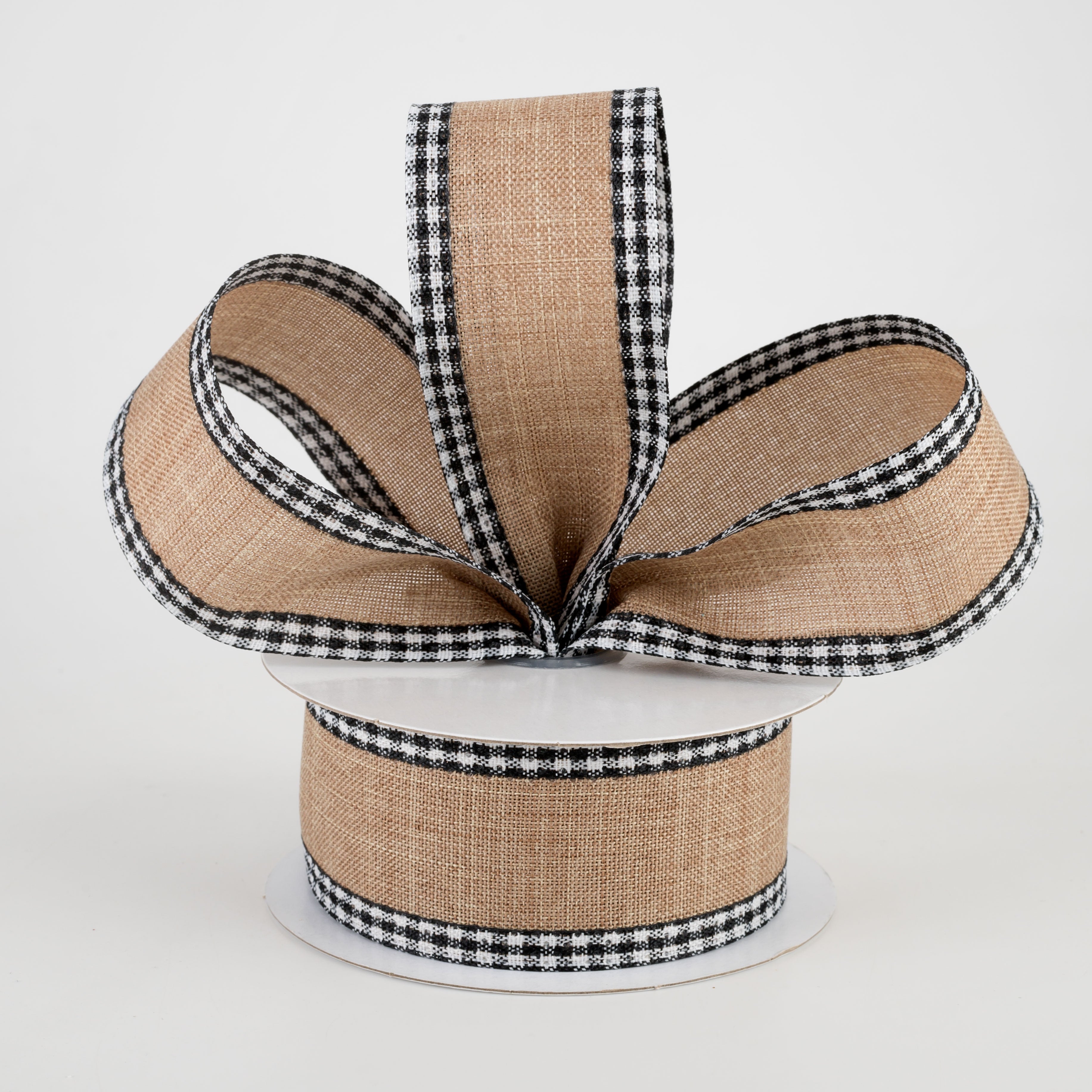 1.5" Black Gingham Edge Ribbon: Light Beige (10 Yards) Lifestyle Photo