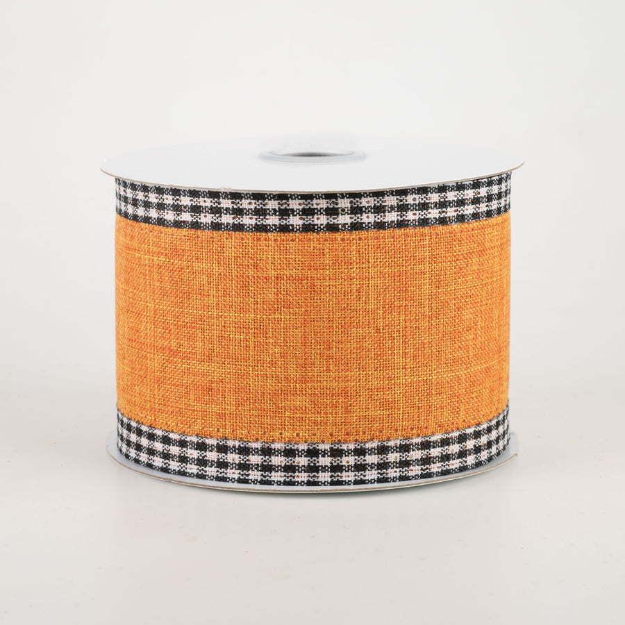 2.5" Black Gingham Edge Ribbon: Pumpkin Orange (10 Yards)