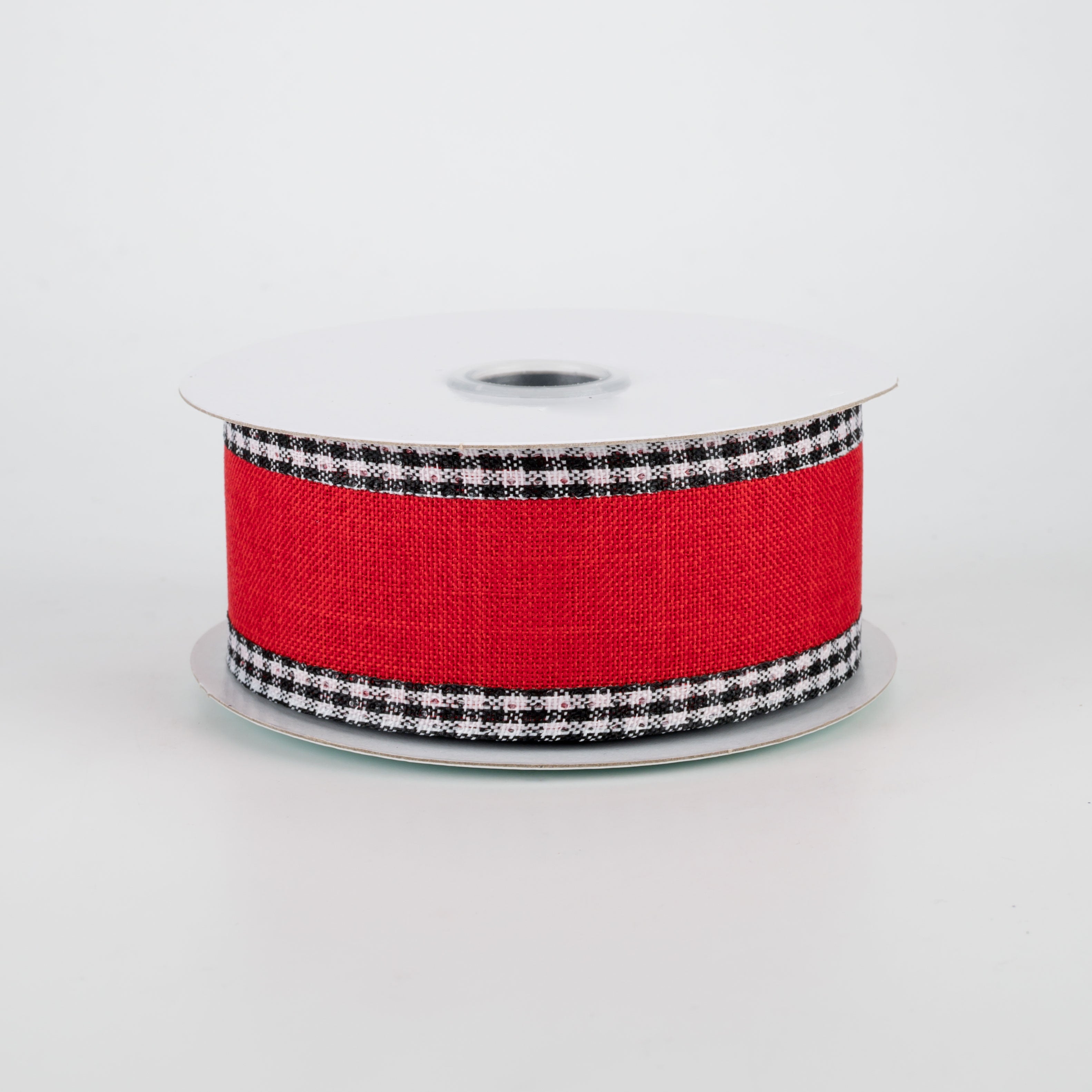 1.5" Black Gingham Edge Ribbon: Red (10 Yards)