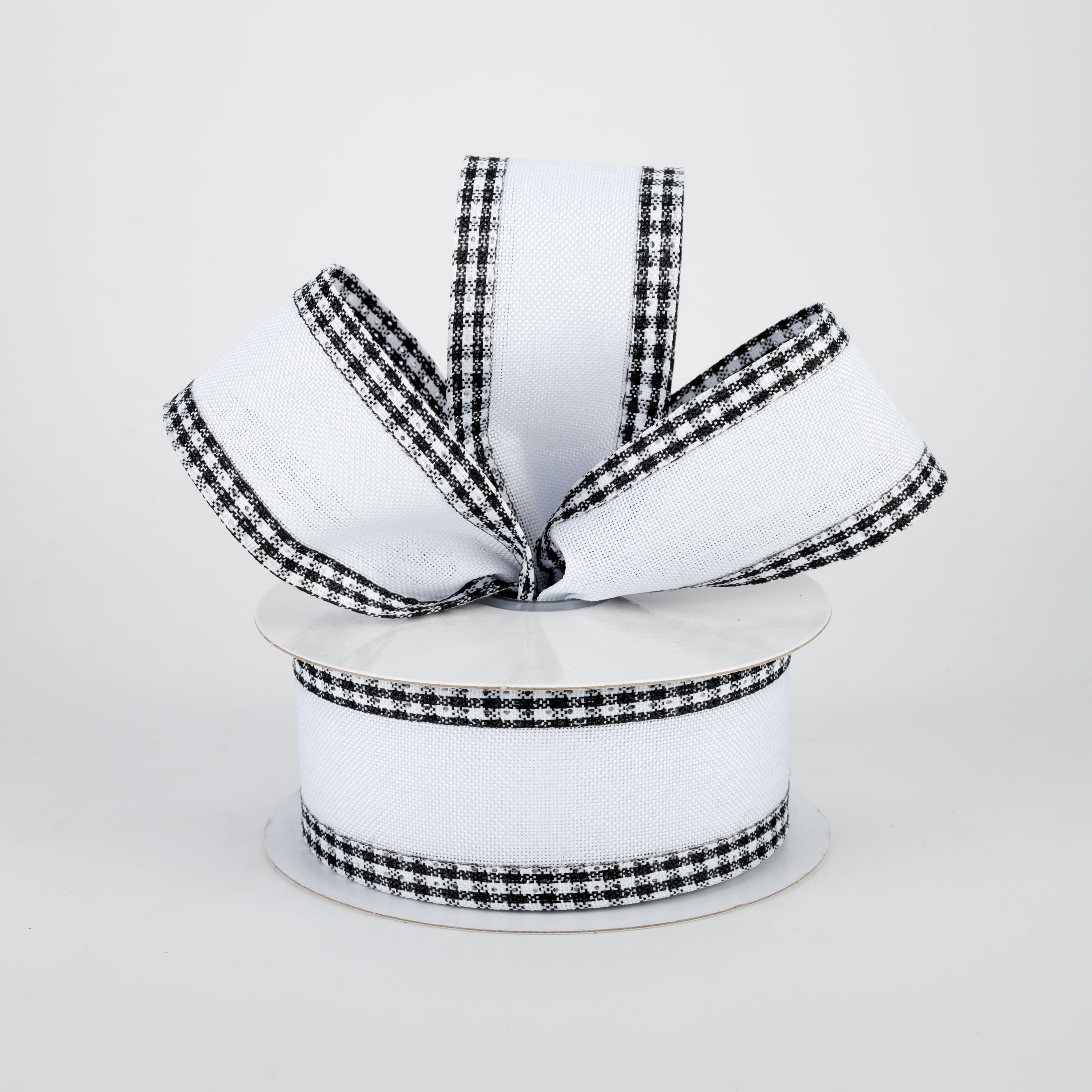 1.5" Black Gingham Edge Ribbon: White (10 Yards) Lifestyle Photo