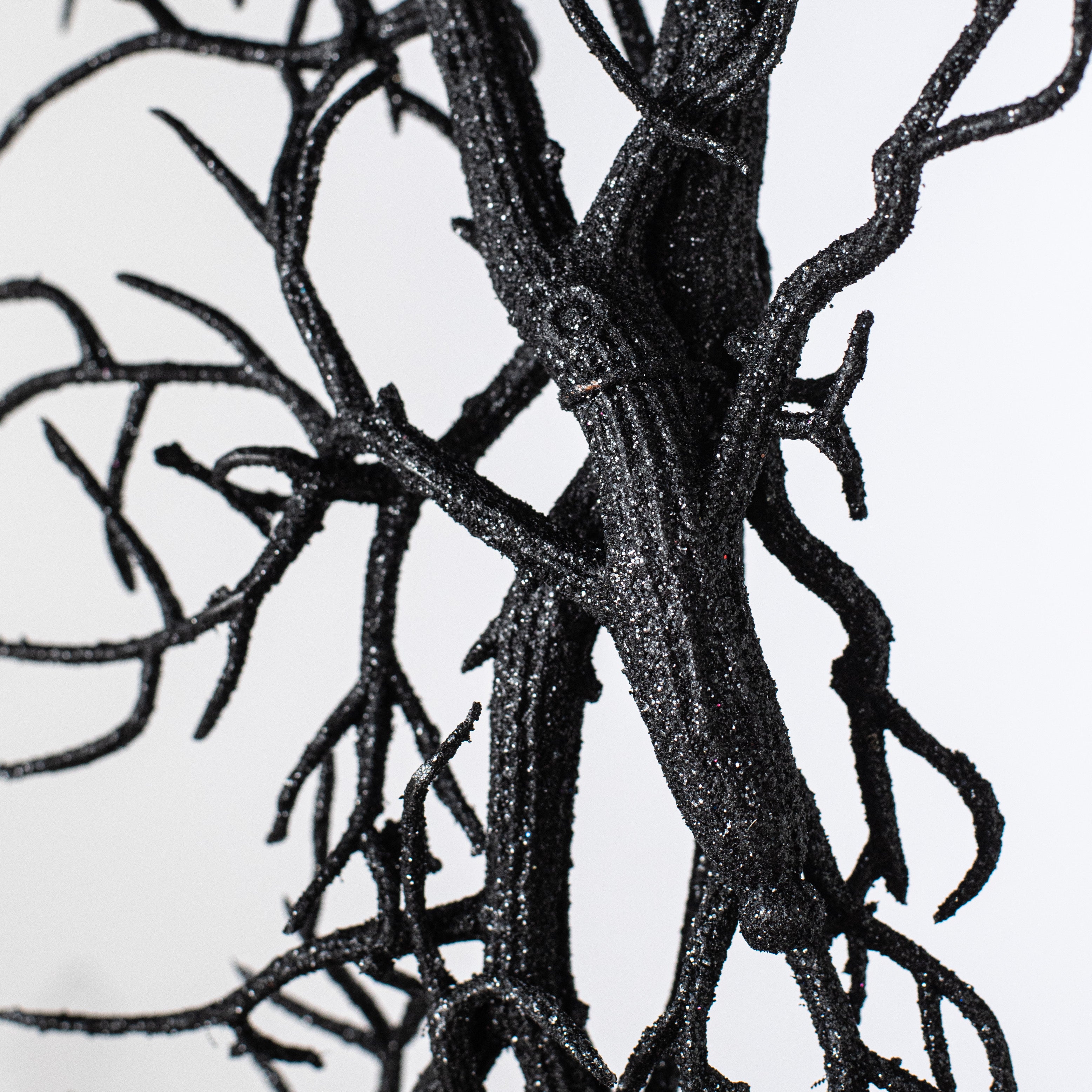 20" Black Glittered Wispy Twigs Wreath detail photo 3