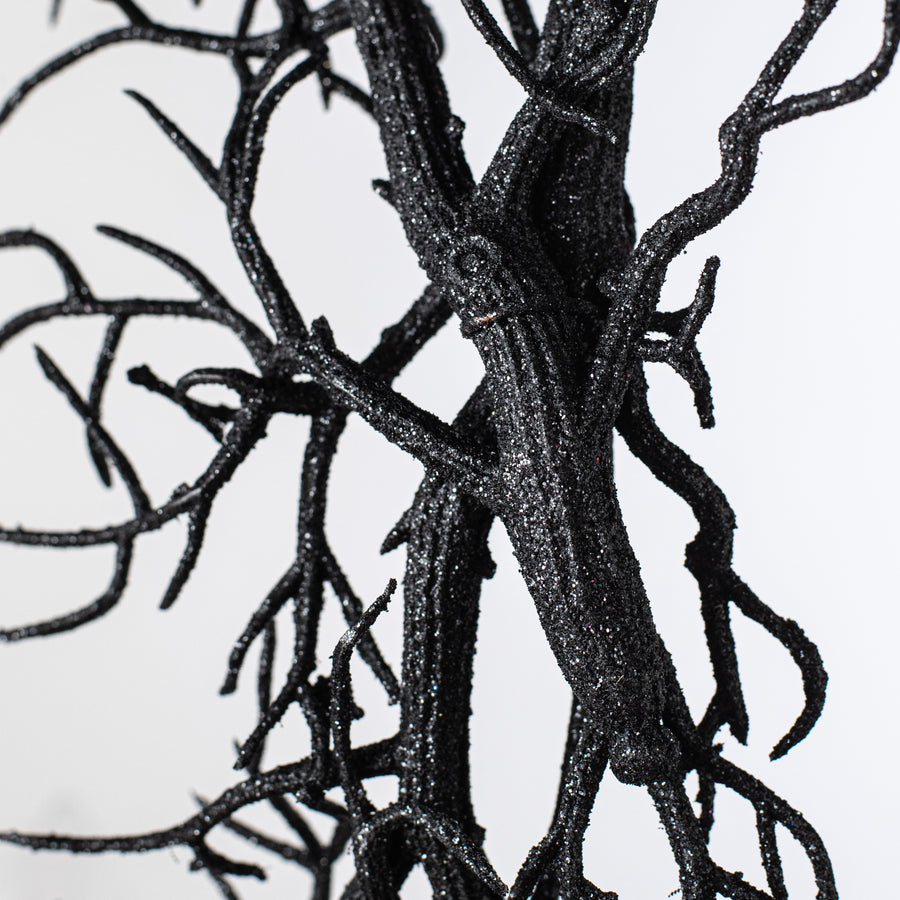 20" Black Glittered Wispy Twigs Wreath detail photo 3