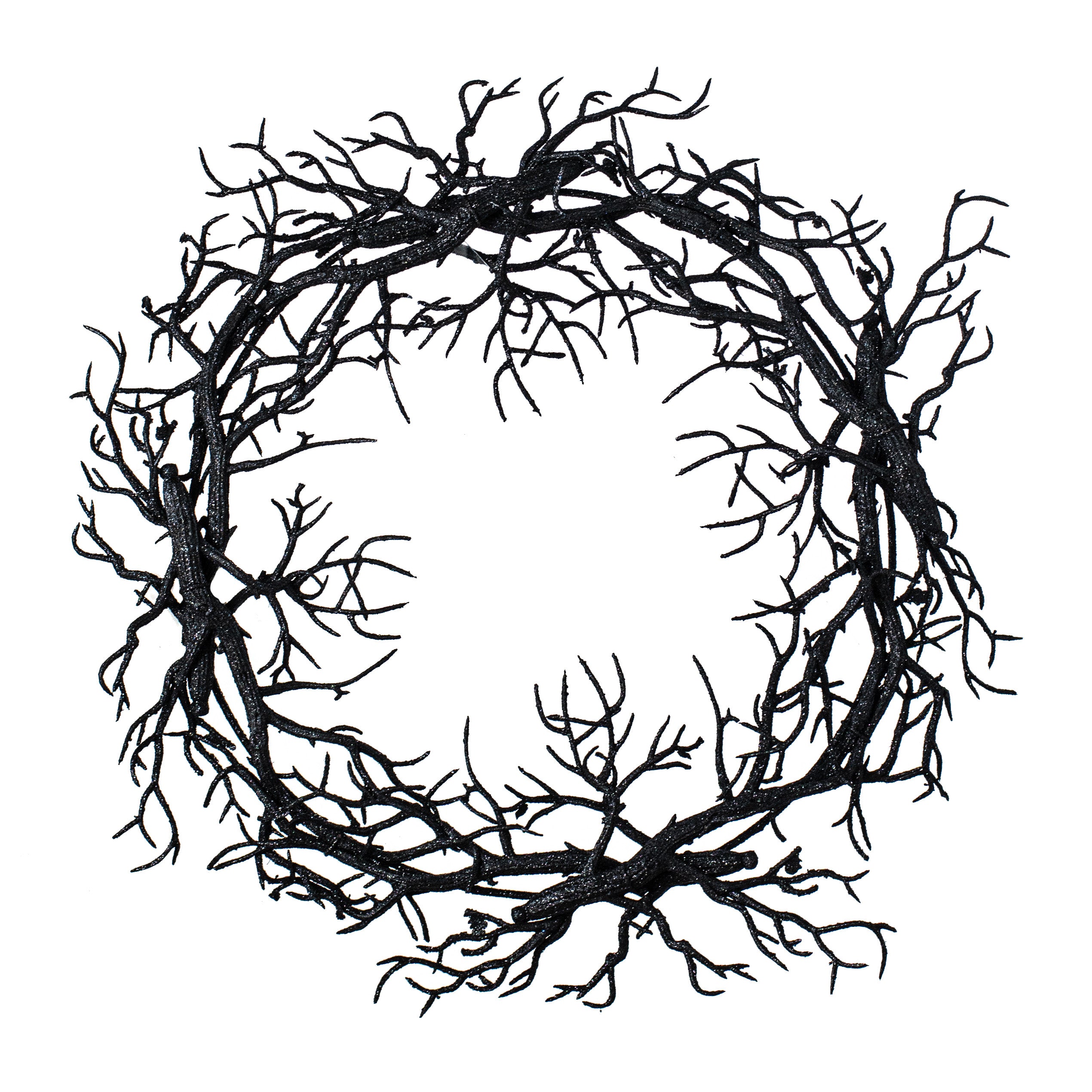 20" Black Glittered Wispy Twigs Wreath Item Number: 30770