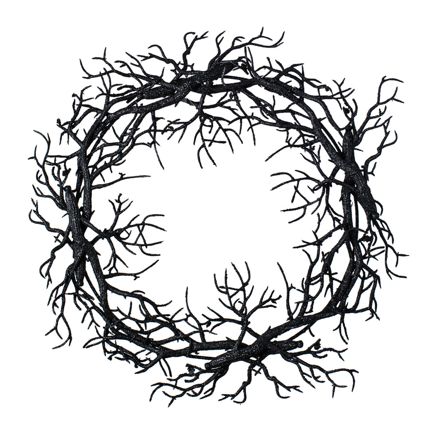 20" Black Glittered Wispy Twigs Wreath Item Number: 30770