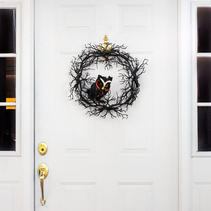 20" Black Glittered Wispy Twigs Wreath detail photo 4