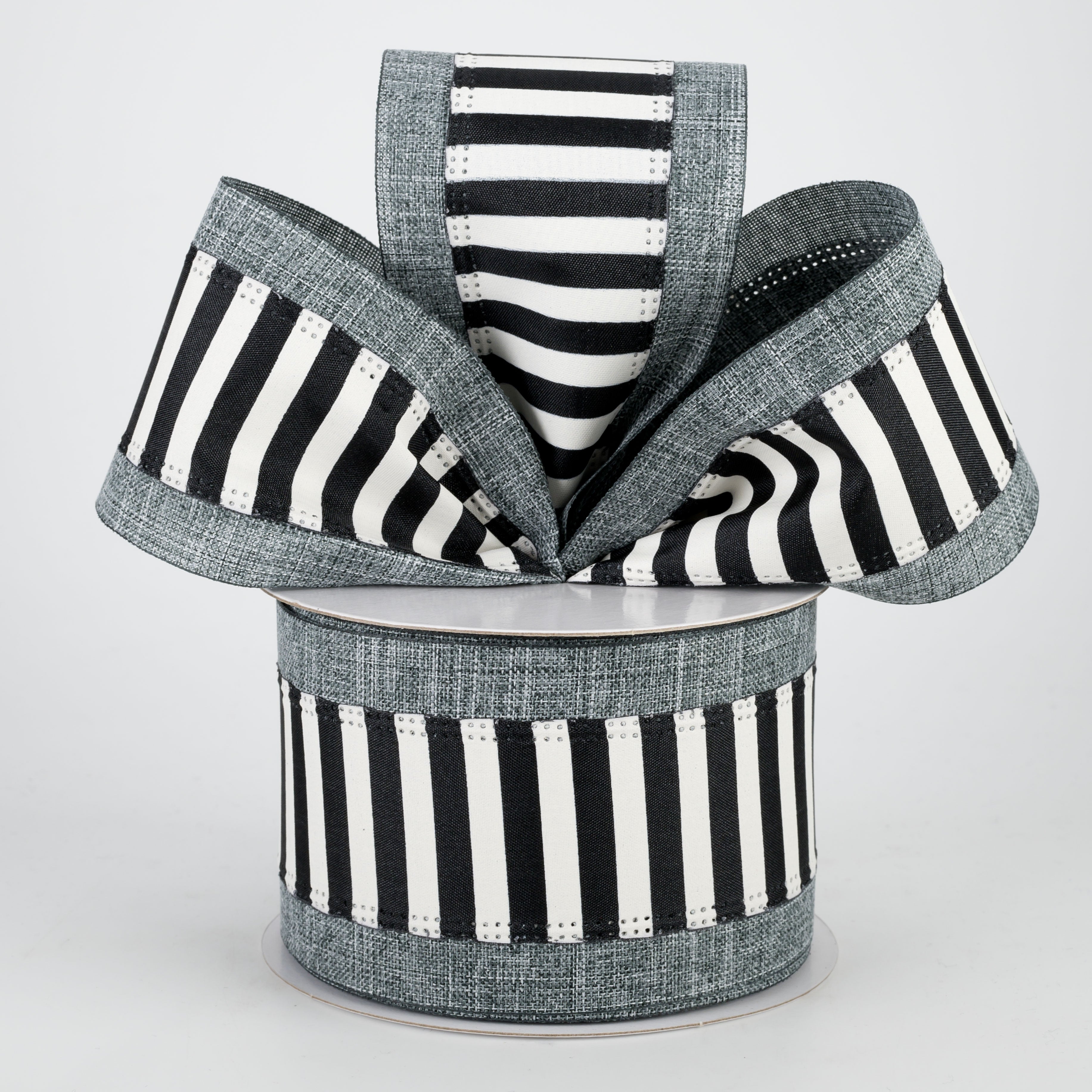 2.5" Black & Ivory Center Stripe Ribbon: Grey (10 Yards) Lifestyle Photo