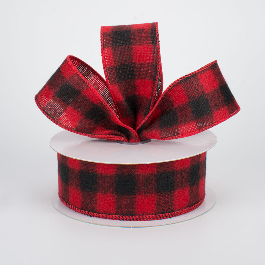 1.5" Black & Red Flannel Buffalo Plaid Ribbon (10 Yards) Lifestyle Photo