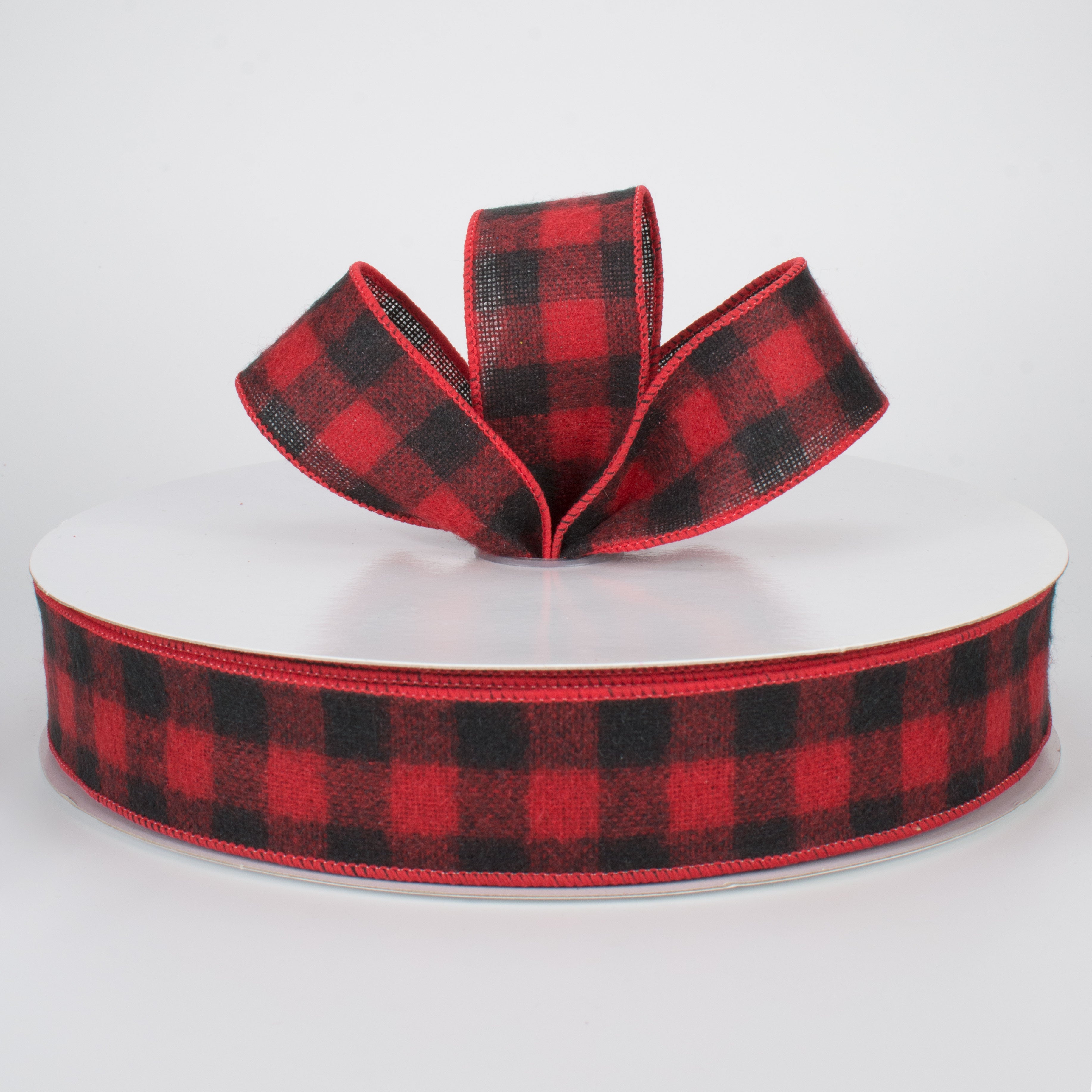 1.5" Black & Red Flannel Buffalo Plaid Ribbon (50 Yards) Lifestyle Photo