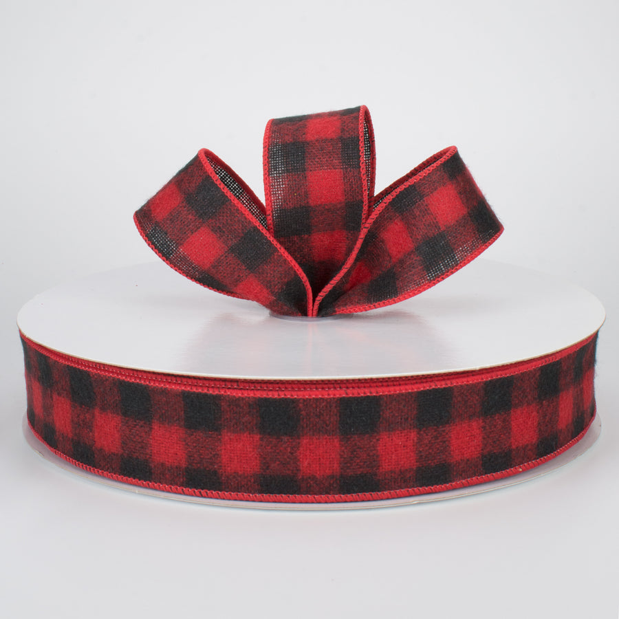 1.5" Black & Red Flannel Buffalo Plaid Ribbon (50 Yards) Lifestyle Photo