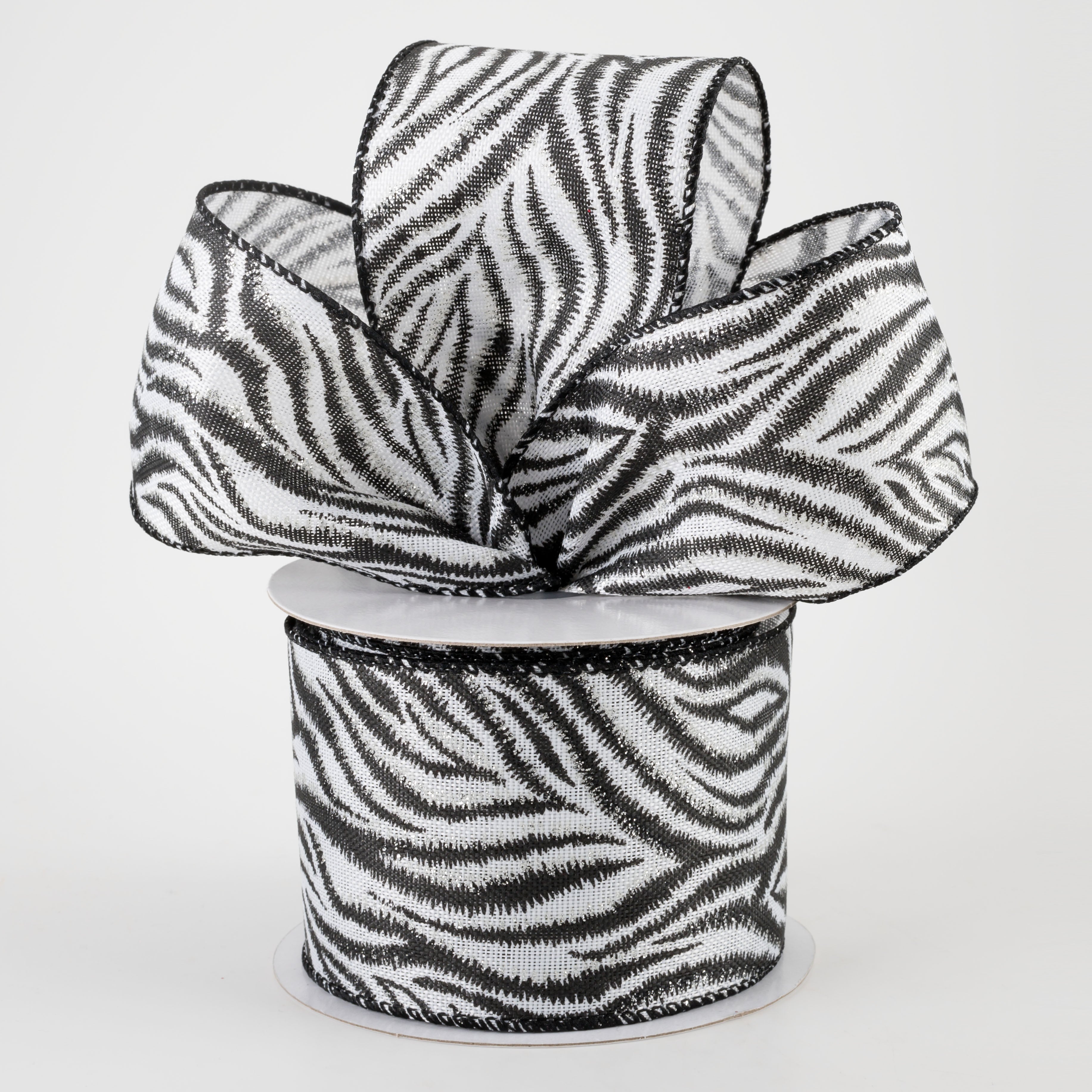 2.5" Black & Silver Zebra Stripe Ribbon (10 Yards) Lifestyle Photo