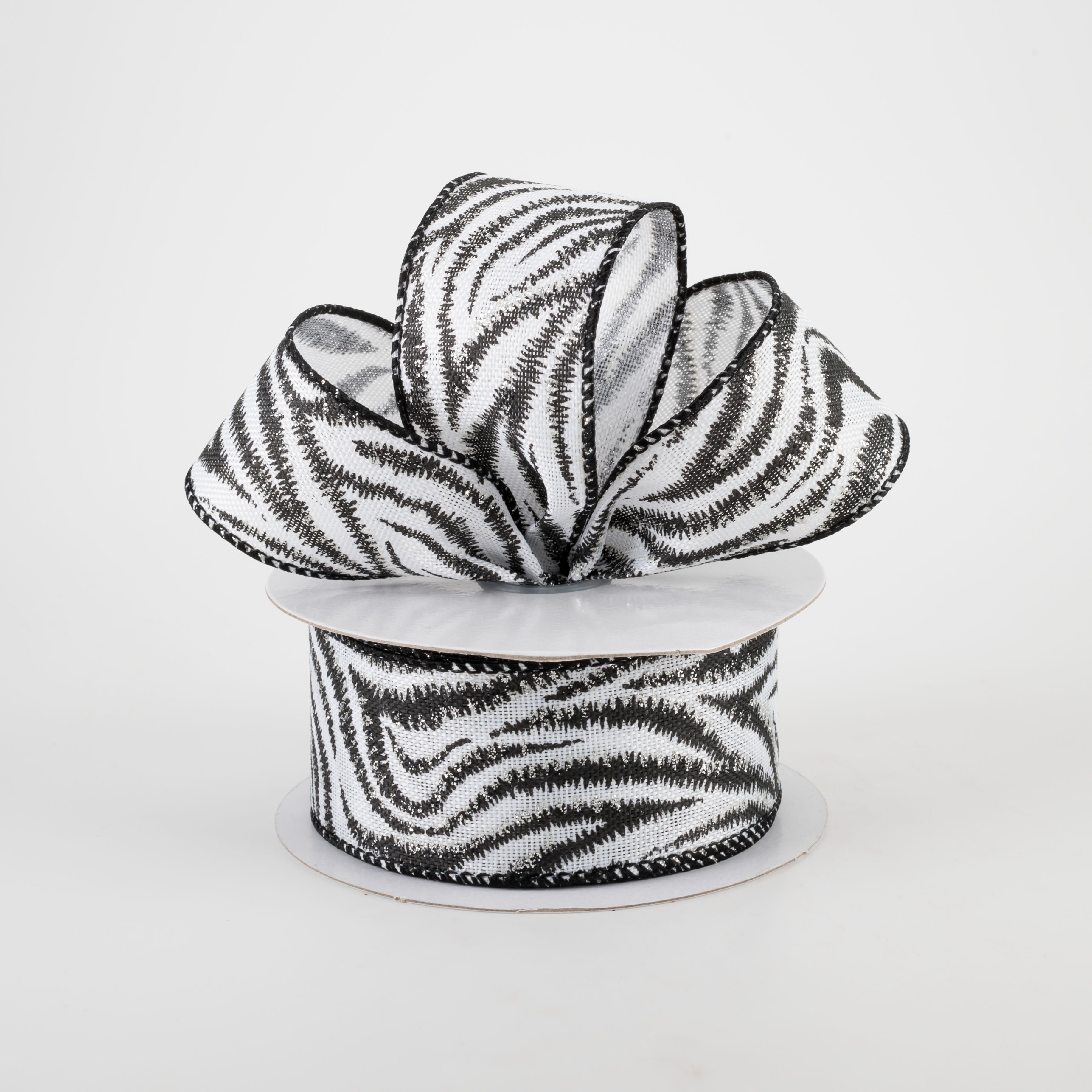 1.5" Black & Silver Zebra Stripe Ribbon (10 Yards) Lifestyle Photo