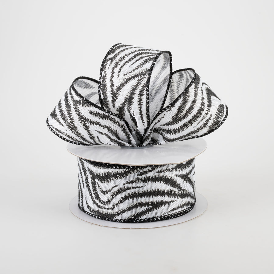 1.5" Black & Silver Zebra Stripe Ribbon (10 Yards) Lifestyle Photo