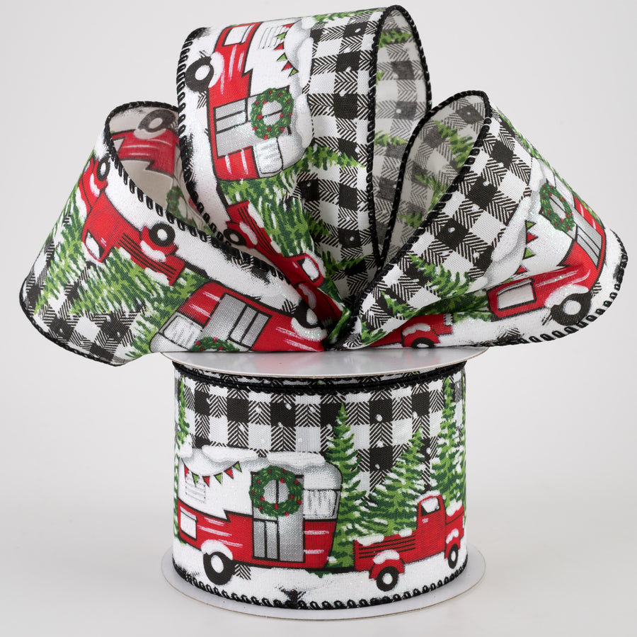 2.5" Black & White Buffalo Plaid Camper Truck Ribbon (10 Yards) Lifestyle Photo