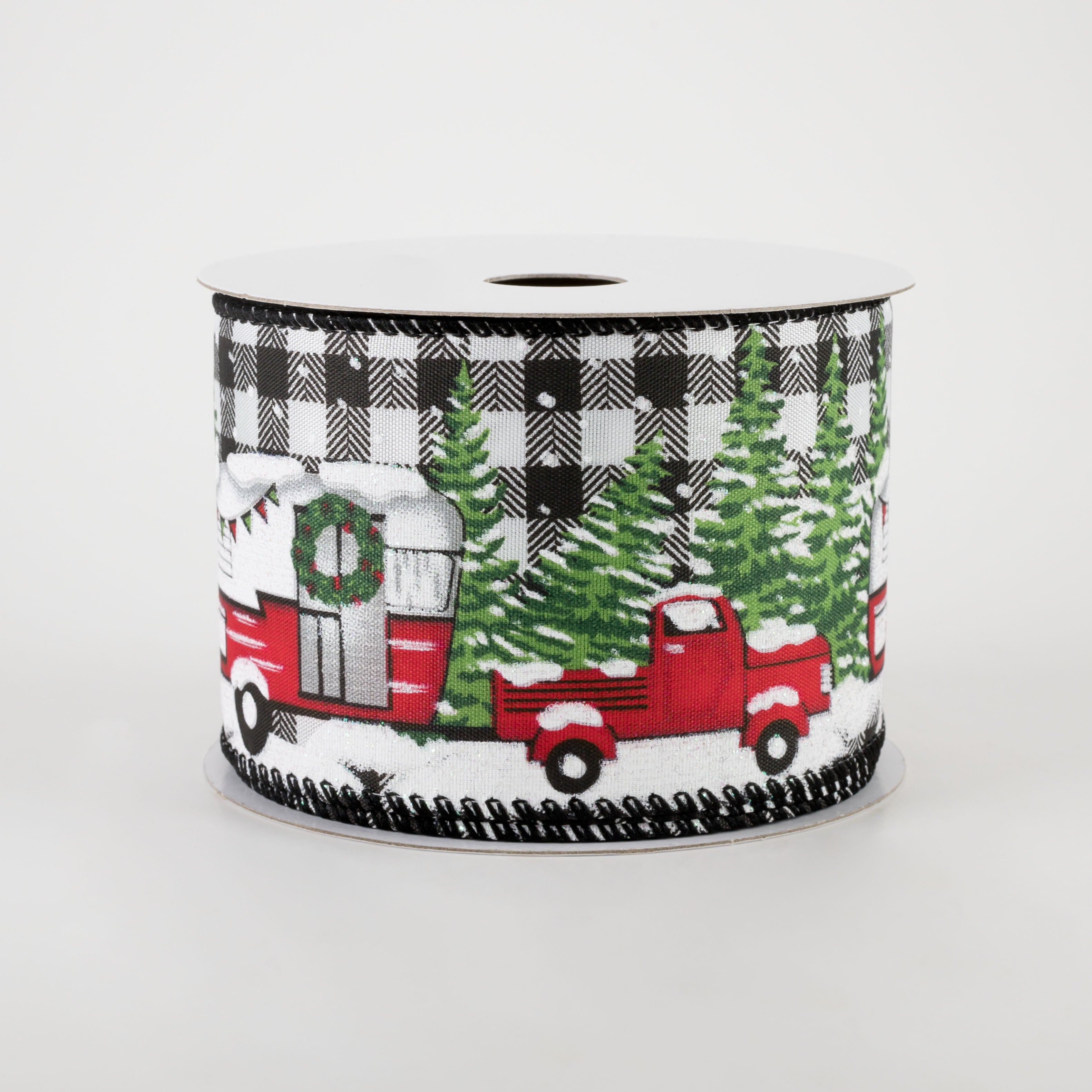 2.5" Black & White Buffalo Plaid Camper Truck Ribbon (10 Yards) Item Number: 71155-40-21