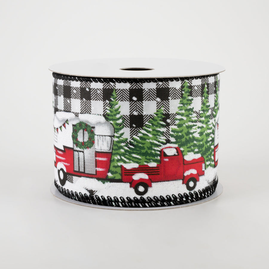 2.5" Black & White Buffalo Plaid Camper Truck Ribbon (10 Yards) Item Number: 71155-40-21