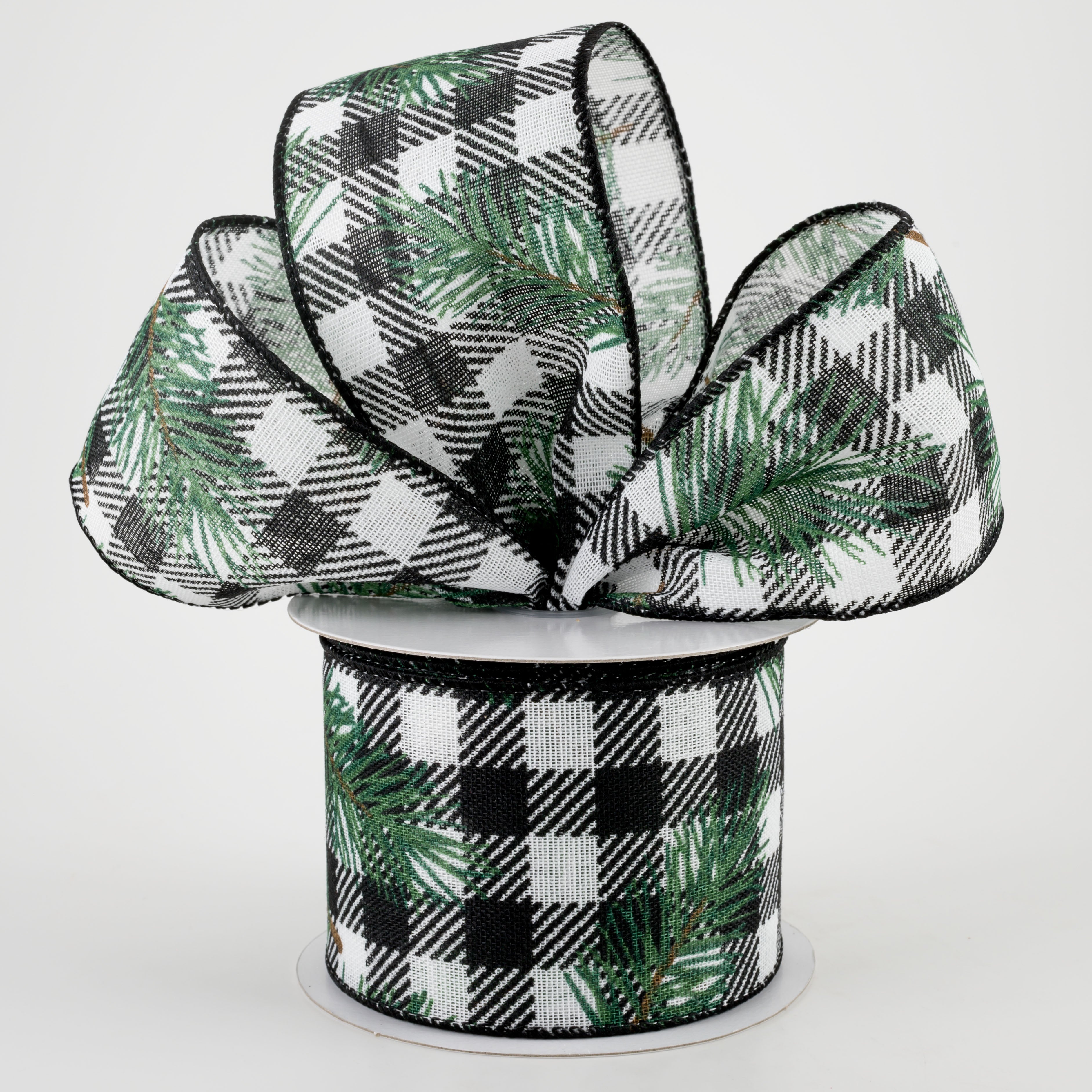 2.5" Black & White Buffalo Plaid Pine Needle Ribbon (10 Yards) Lifestyle Photo