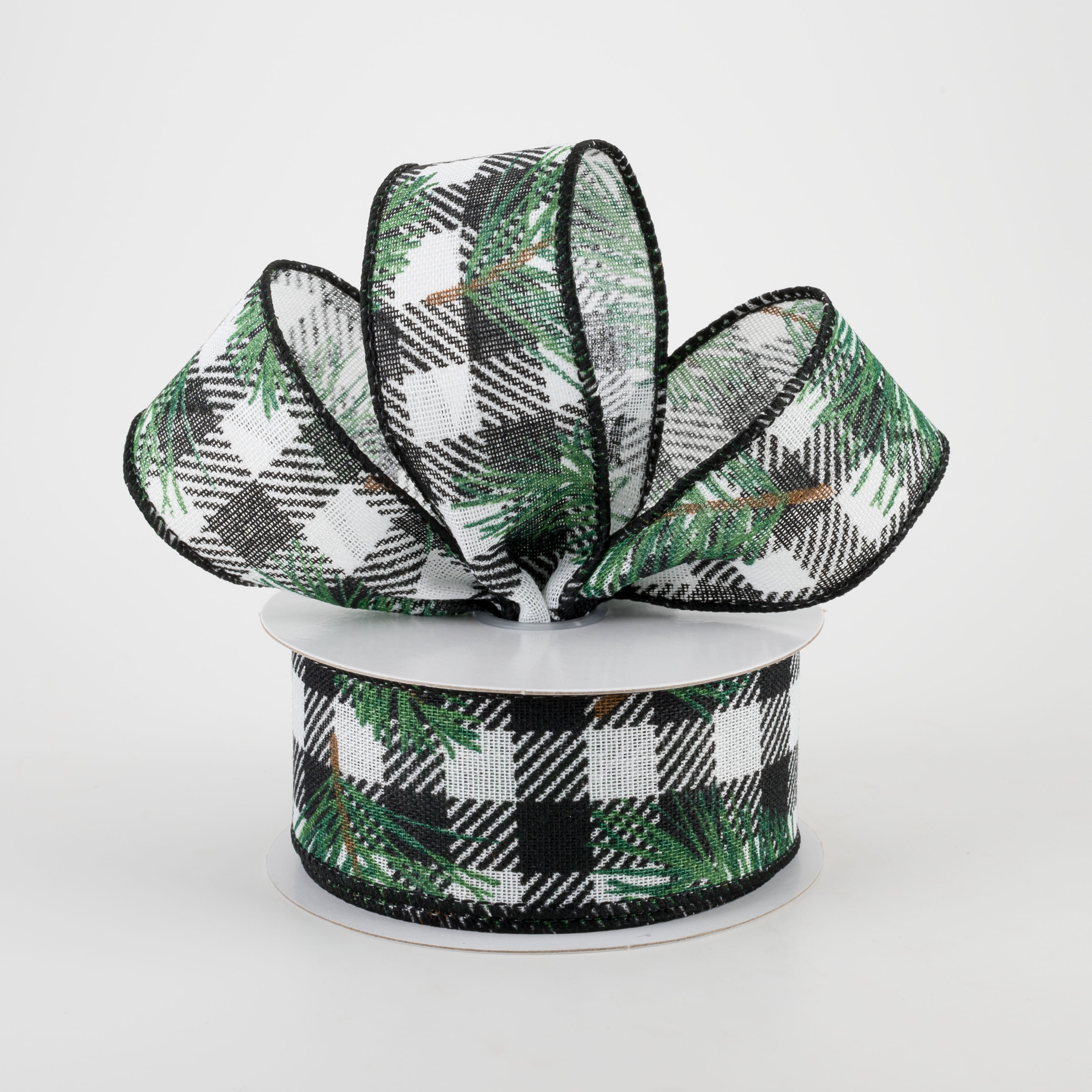 1.5" Black & White Buffalo Plaid Pine Needle Ribbon (10 Yards) Lifestyle Photo