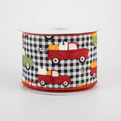 2.5" Black & White Buffalo Plaid Pumpkin Truck Ribbon (10 Yards) Item Number: 61112-40-20