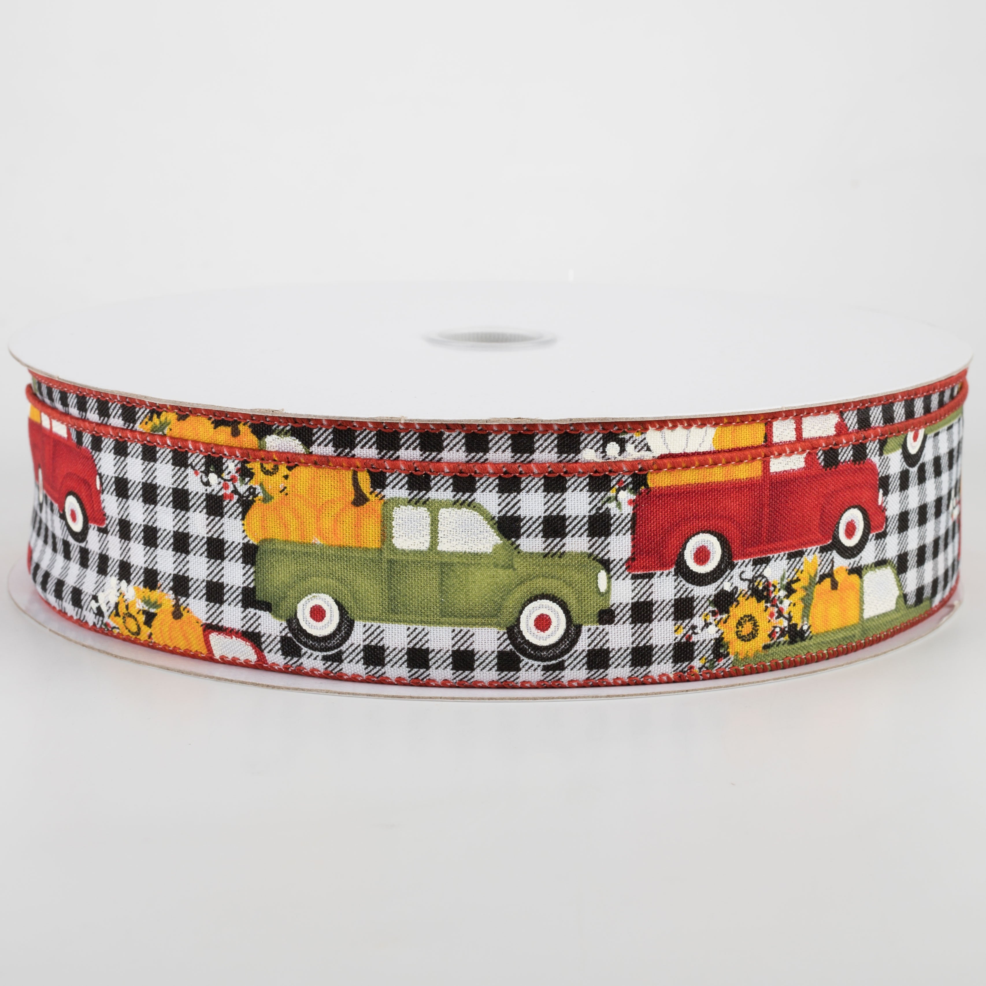 1.5" Black & White Buffalo Plaid Pumpkin Truck Ribbon (50 Yards) Item Number: 861-09-169