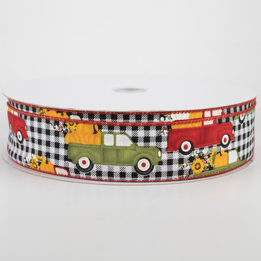 1.5" Black & White Buffalo Plaid Pumpkin Truck Ribbon (50 Yards) Item Number: 861-09-169