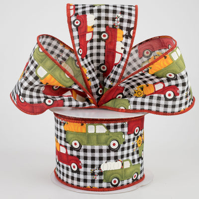 2.5" Black & White Buffalo Plaid Pumpkin Truck Ribbon (10 Yards) Lifestyle Photo