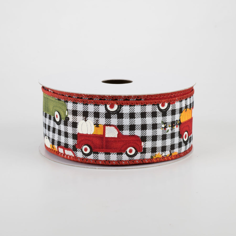 1.5" Black & White Buffalo Plaid Pumpkin Truck Ribbon (10 Yards) Item Number: 61112-09-20