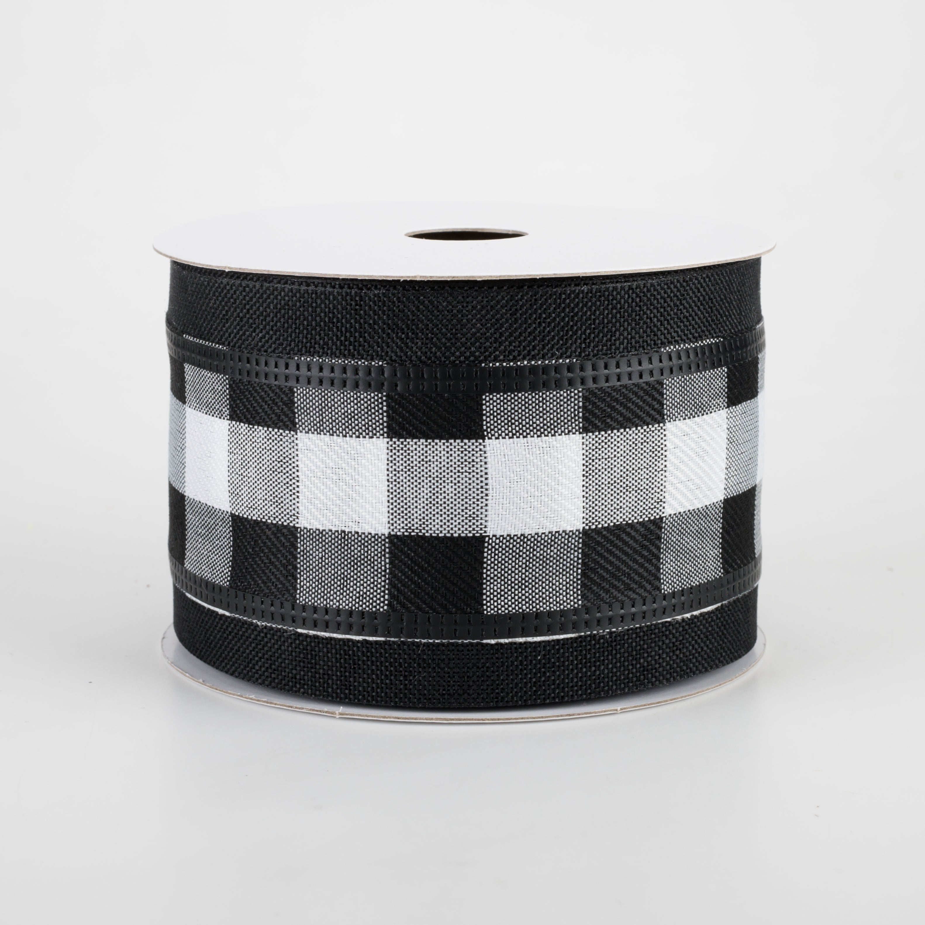2.5" Black & White Buffalo Plaid Ribbon: Black Edge (10 Yards)
