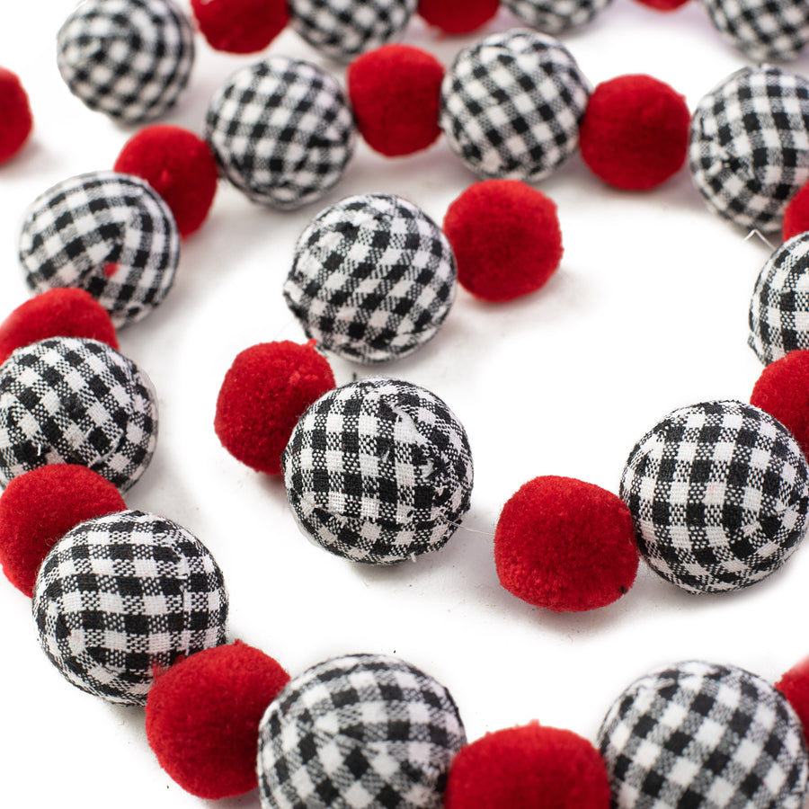 4' Black & White Check Fabric Ball Garland Item Number: 83711BKWTRD