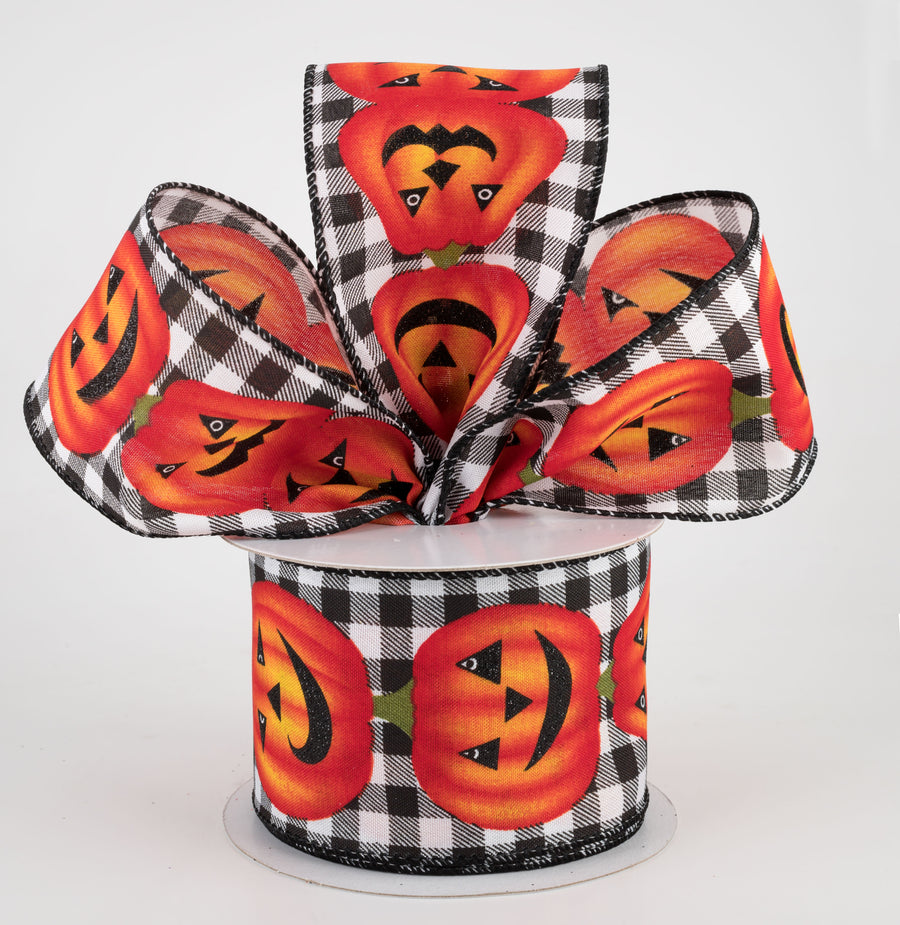 2.5" Black & White Check Jack O Lantern Ribbon (10 Yards) Lifestyle Photo