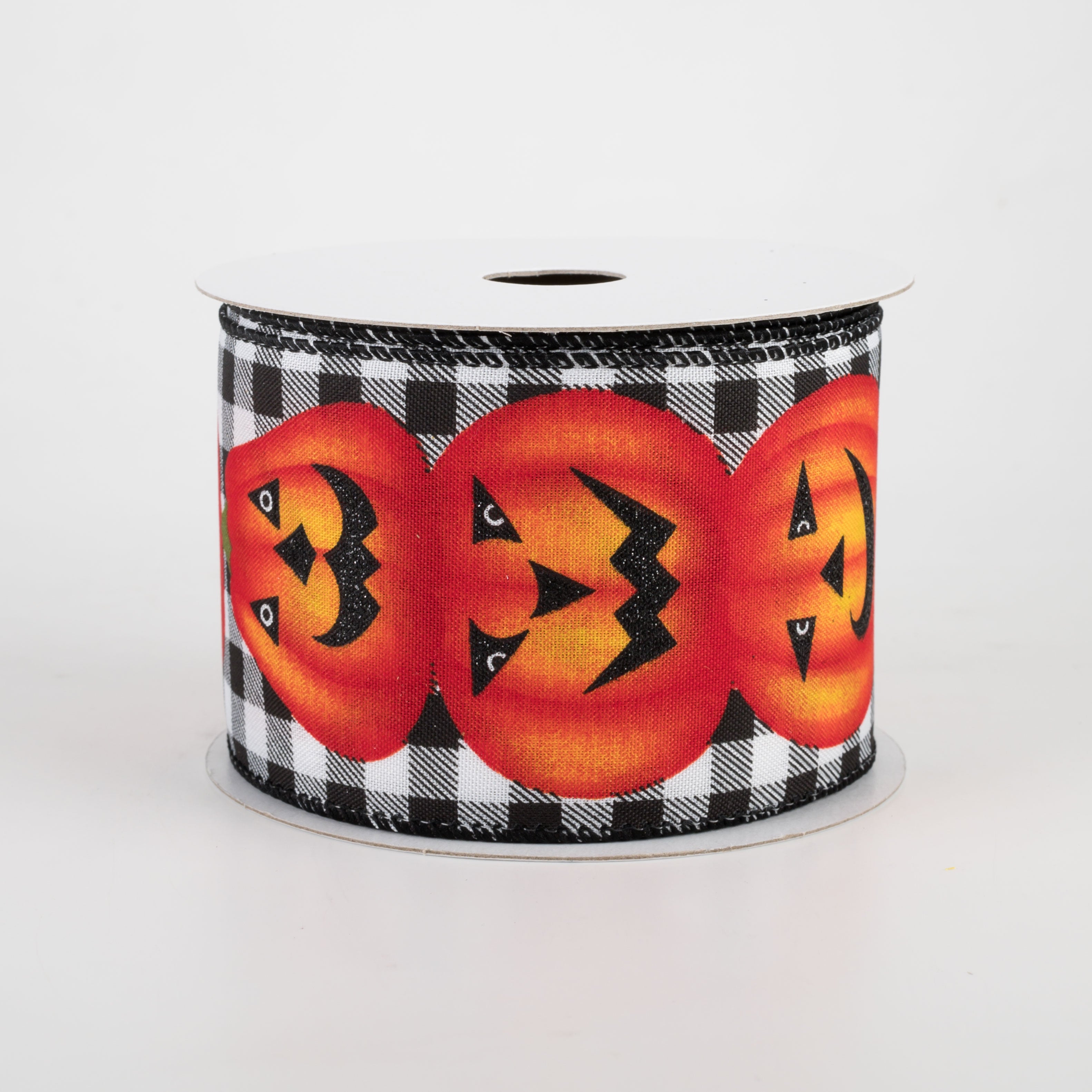 2.5" Black & White Check Jack O Lantern Ribbon (10 Yards)