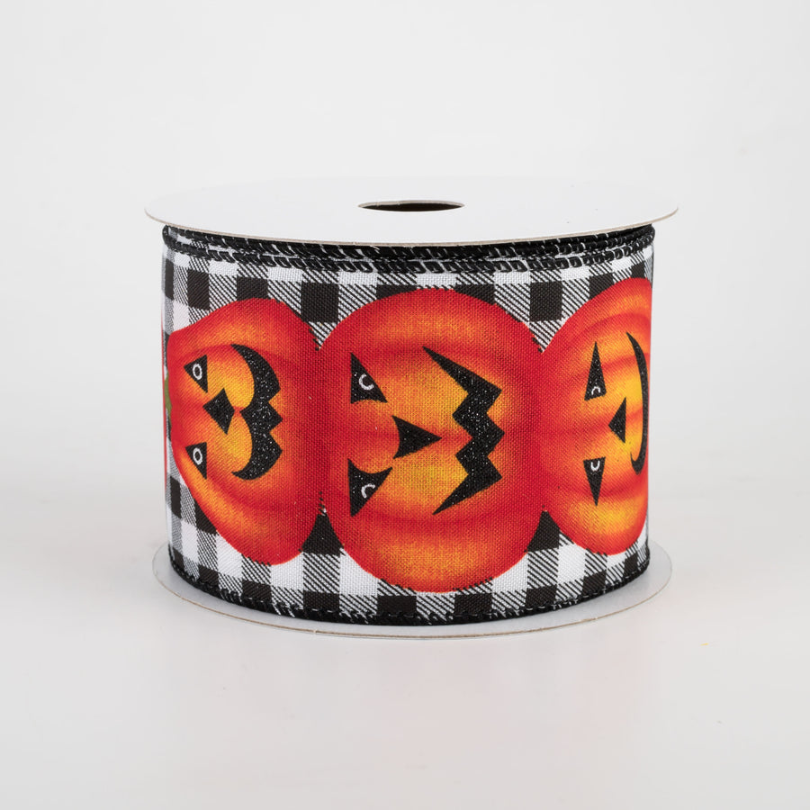 2.5" Black & White Check Jack O Lantern Ribbon (10 Yards)