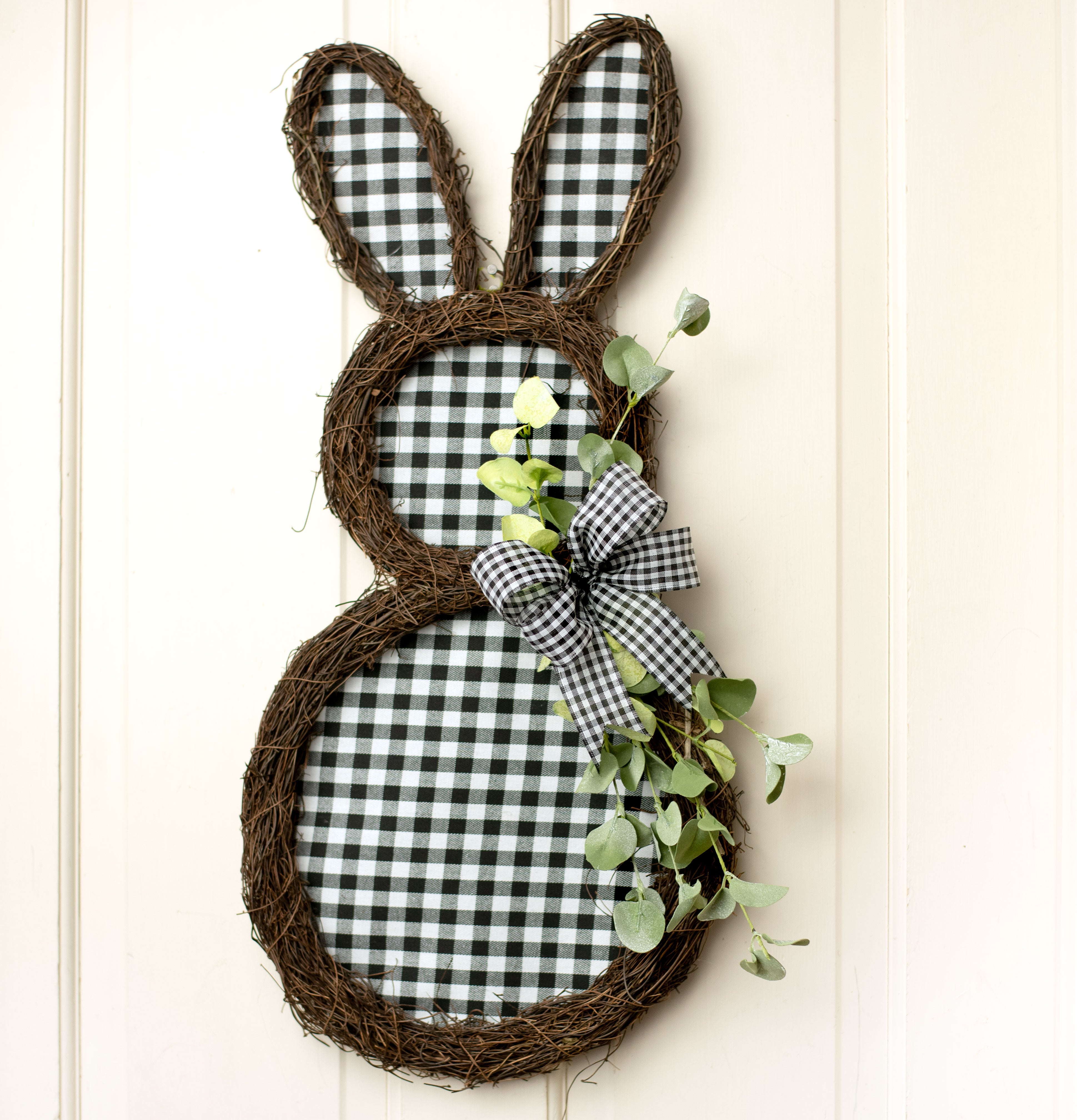 26" Black & White Check Twig Rabbit Decoration Lifestyle Photo