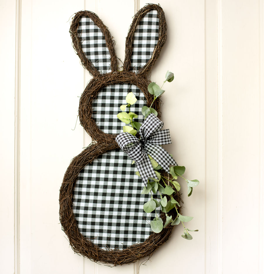 26" Black & White Check Twig Rabbit Decoration Lifestyle Photo