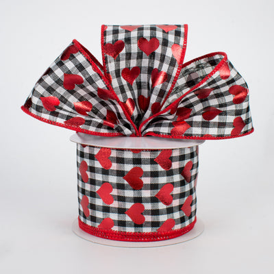 2.5" Black & White Gingham Metallic Heart Ribbon (10 Yards) Lifestyle Photo