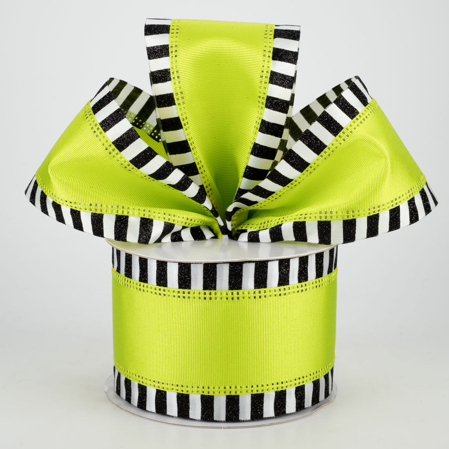 2.5" Black & White Glitter Edge Ribbon: Lime Green (10 Yards) Lifestyle Photo