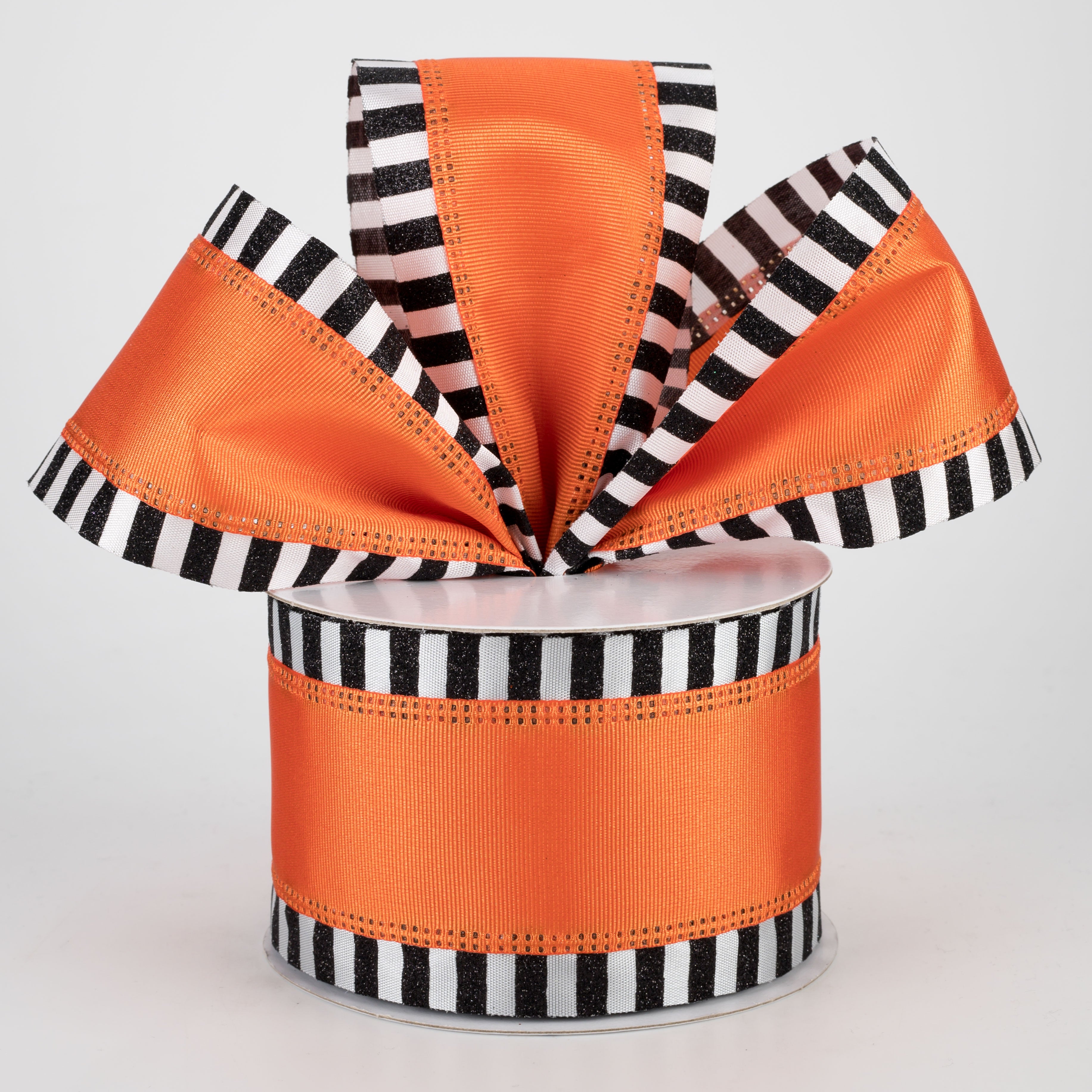 2.5" Black & White Glitter Edge Ribbon: Orange (10 Yards) Lifestyle Photo
