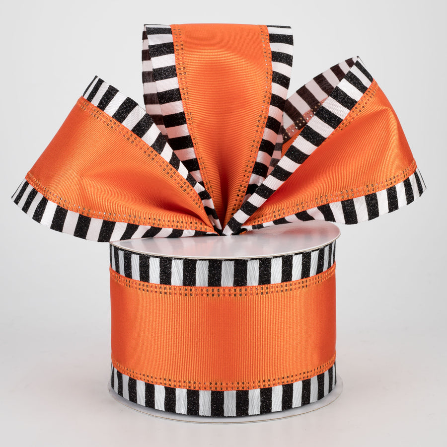 2.5" Black & White Glitter Edge Ribbon: Orange (10 Yards) Lifestyle Photo