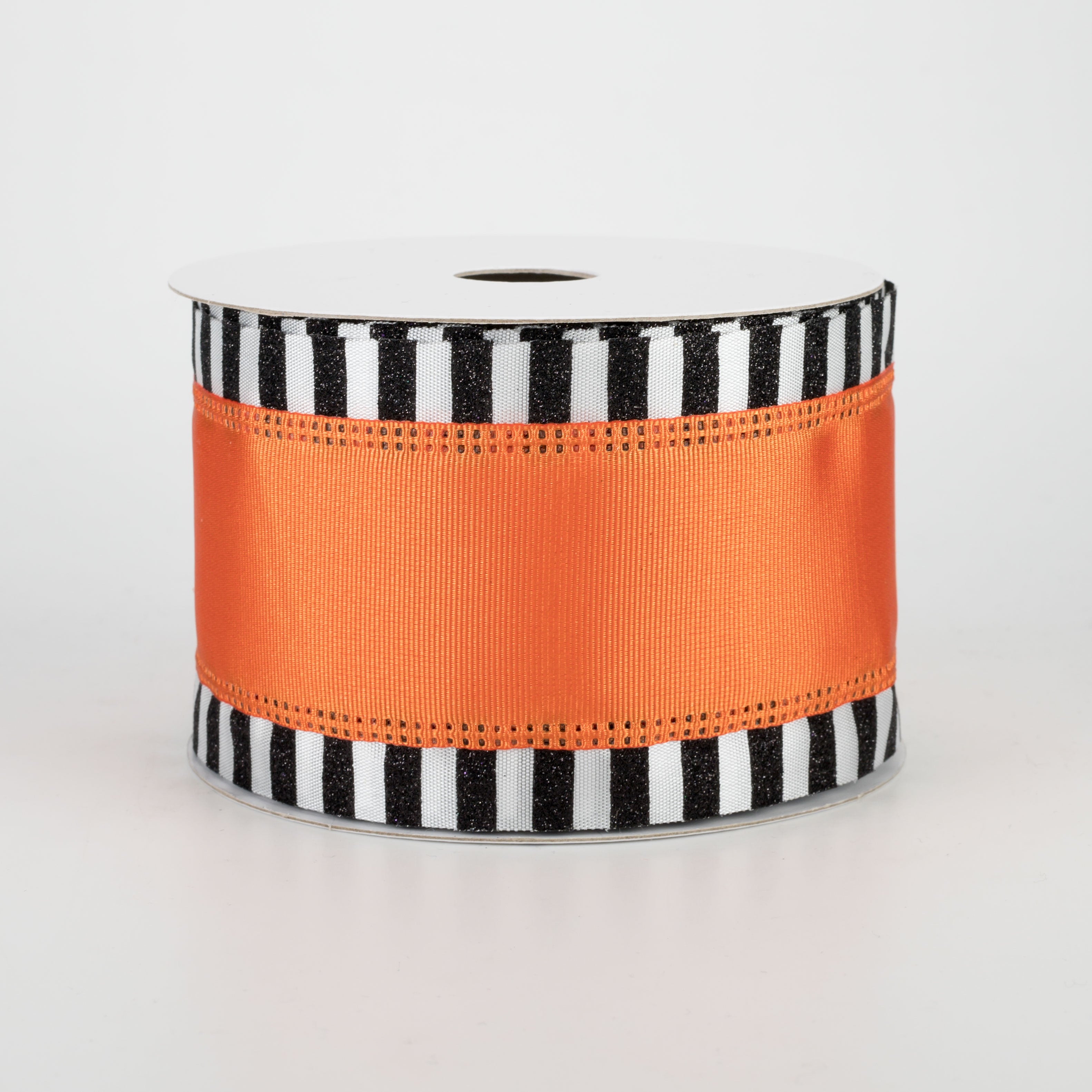 2.5" Black & White Glitter Edge Ribbon: Orange (10 Yards)