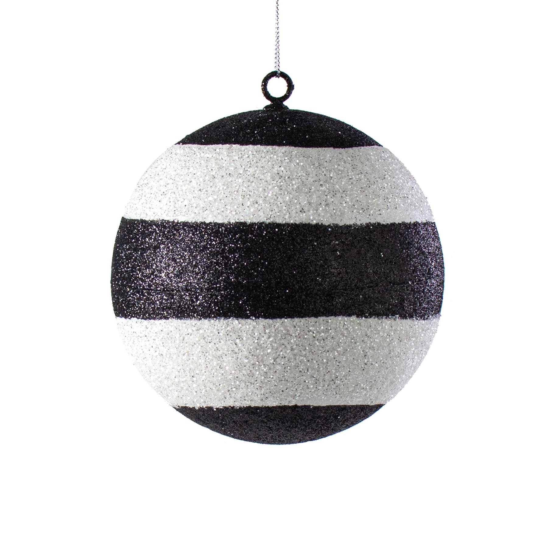 5" Black & White Glitter Stripe Ball Ornament Item Number: 84920BA5