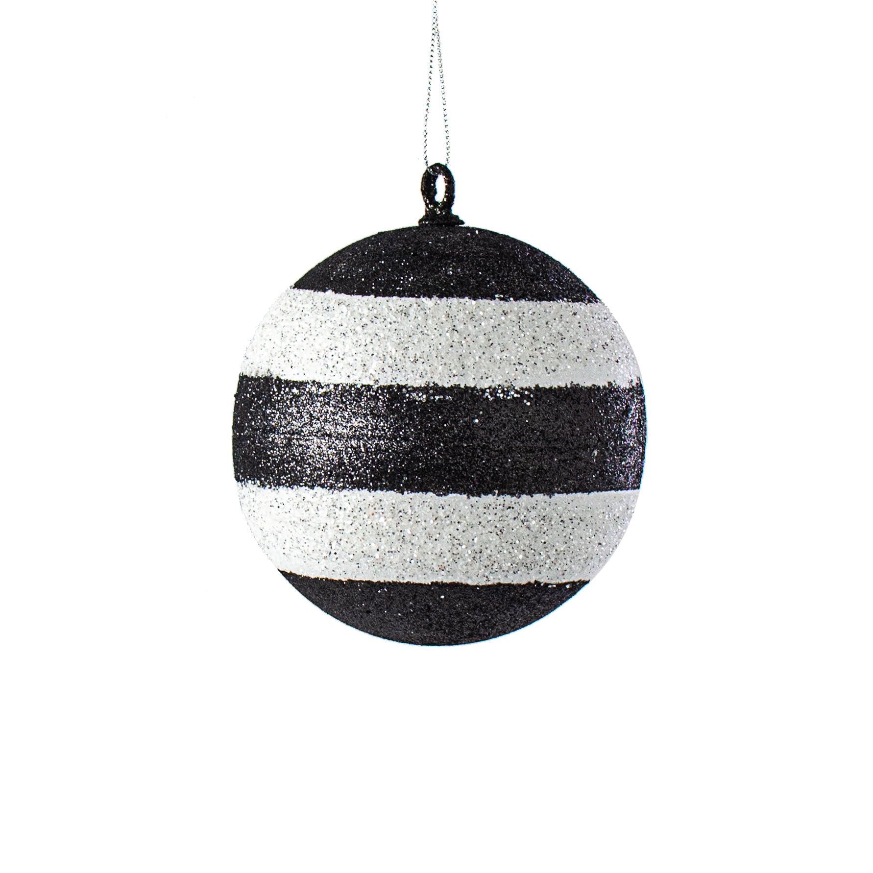 4" Black & White Glitter Stripe Ball Ornament Item Number: 84920BA4