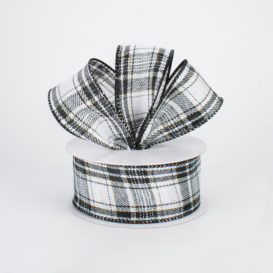 1.5" Black, White & Gold Plaid with Foil Ribbon (10 Yards) Lifestyle Photo