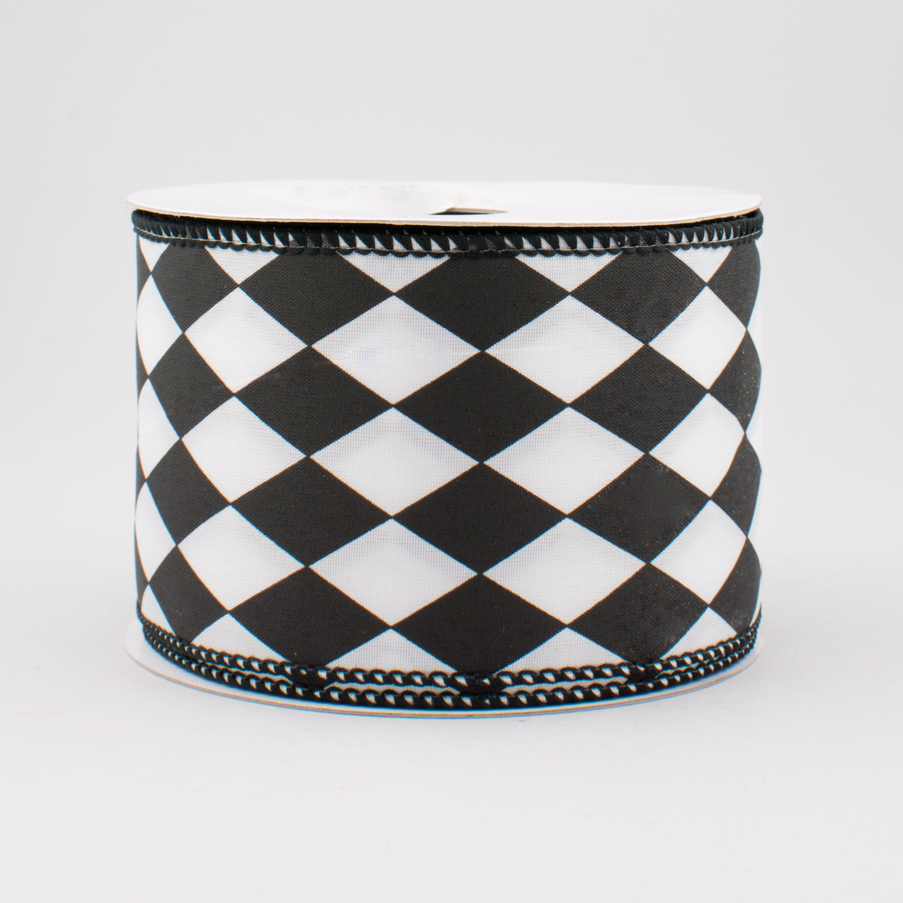 2.5" Black & White Harlequin Check Ribbon (10 Yards)