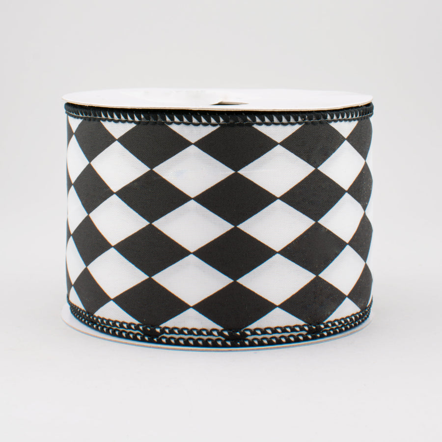 2.5" Black & White Harlequin Check Ribbon (10 Yards)