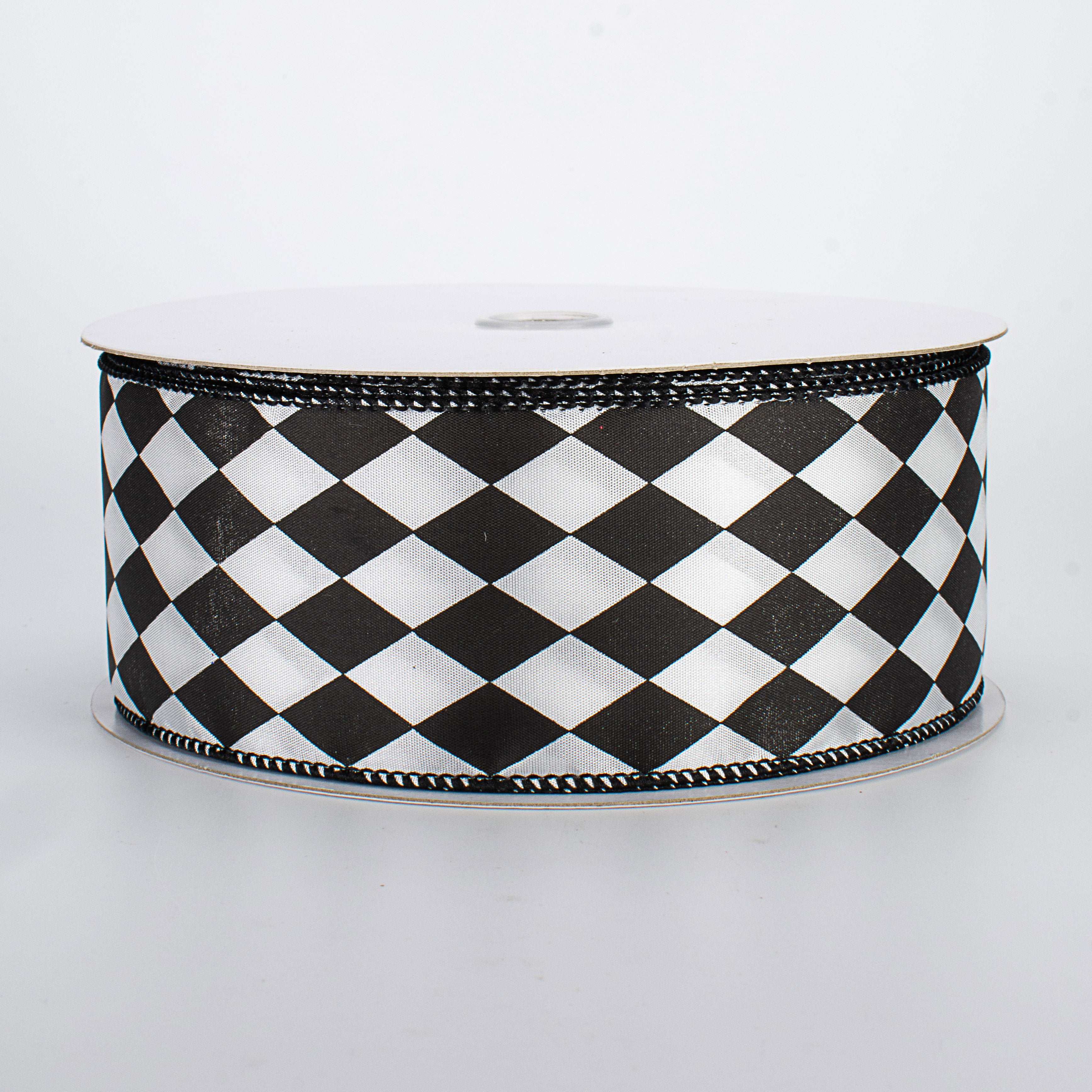 2.5" Black & White Harlequin Check Ribbon (50 Yards)
