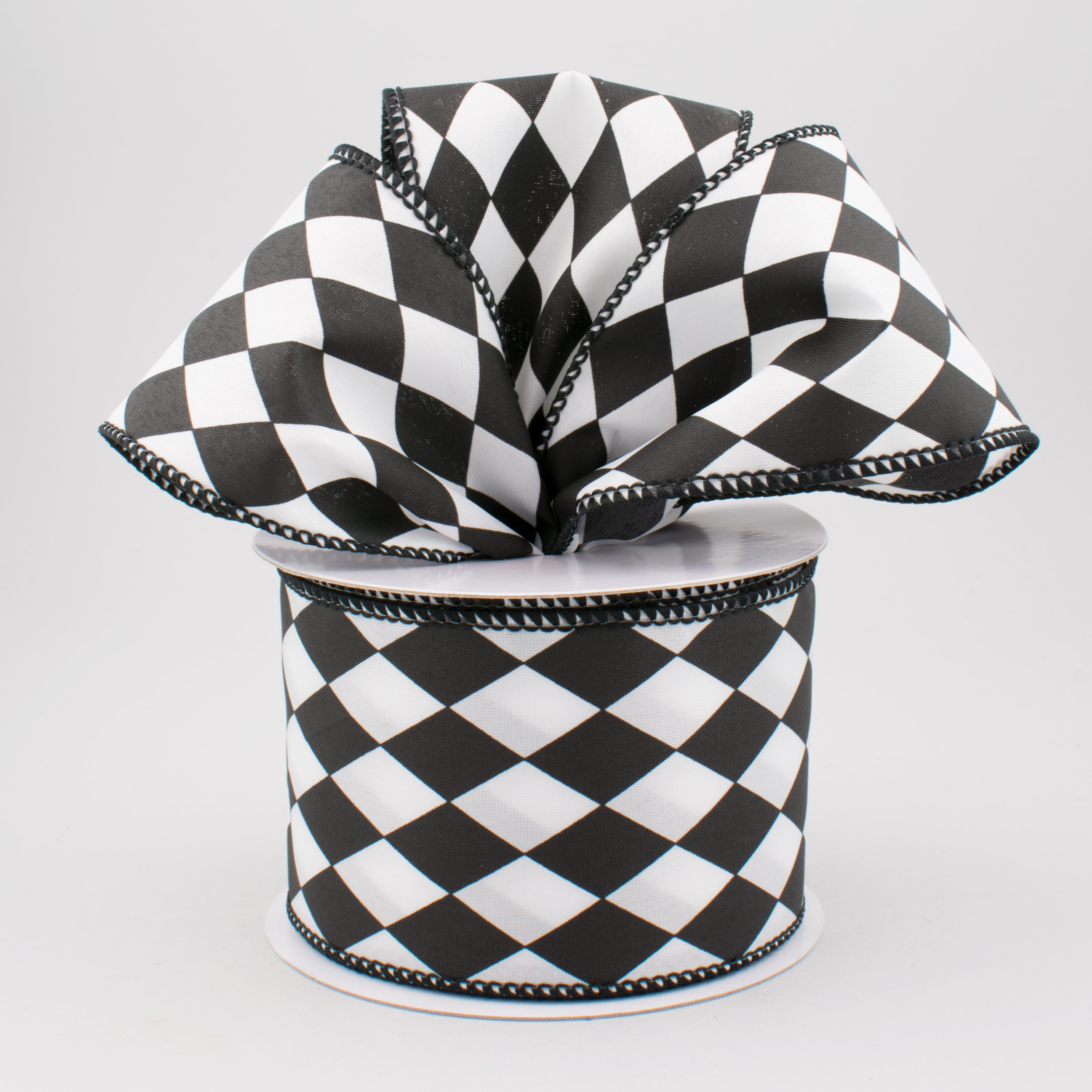 2.5" Black & White Harlequin Check Ribbon (10 Yards) Lifestyle Photo
